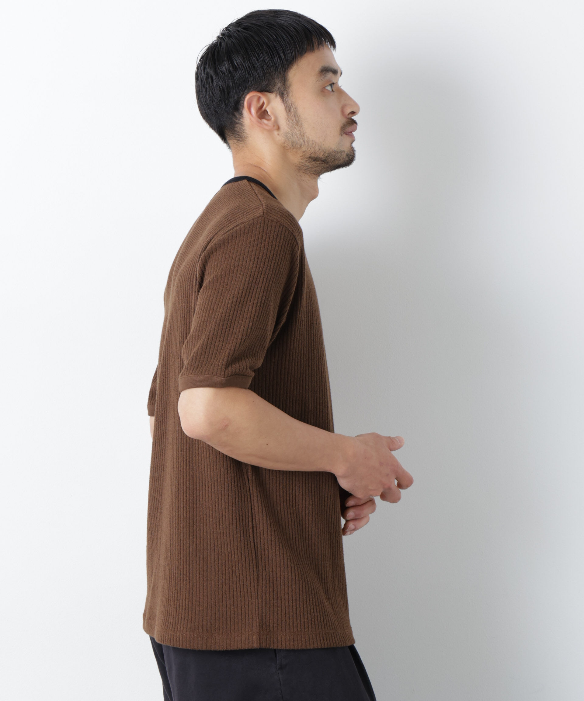 NANO universe「強撚ループヤーン針抜きリンガーTEE」|Tシャツ・カットソー|