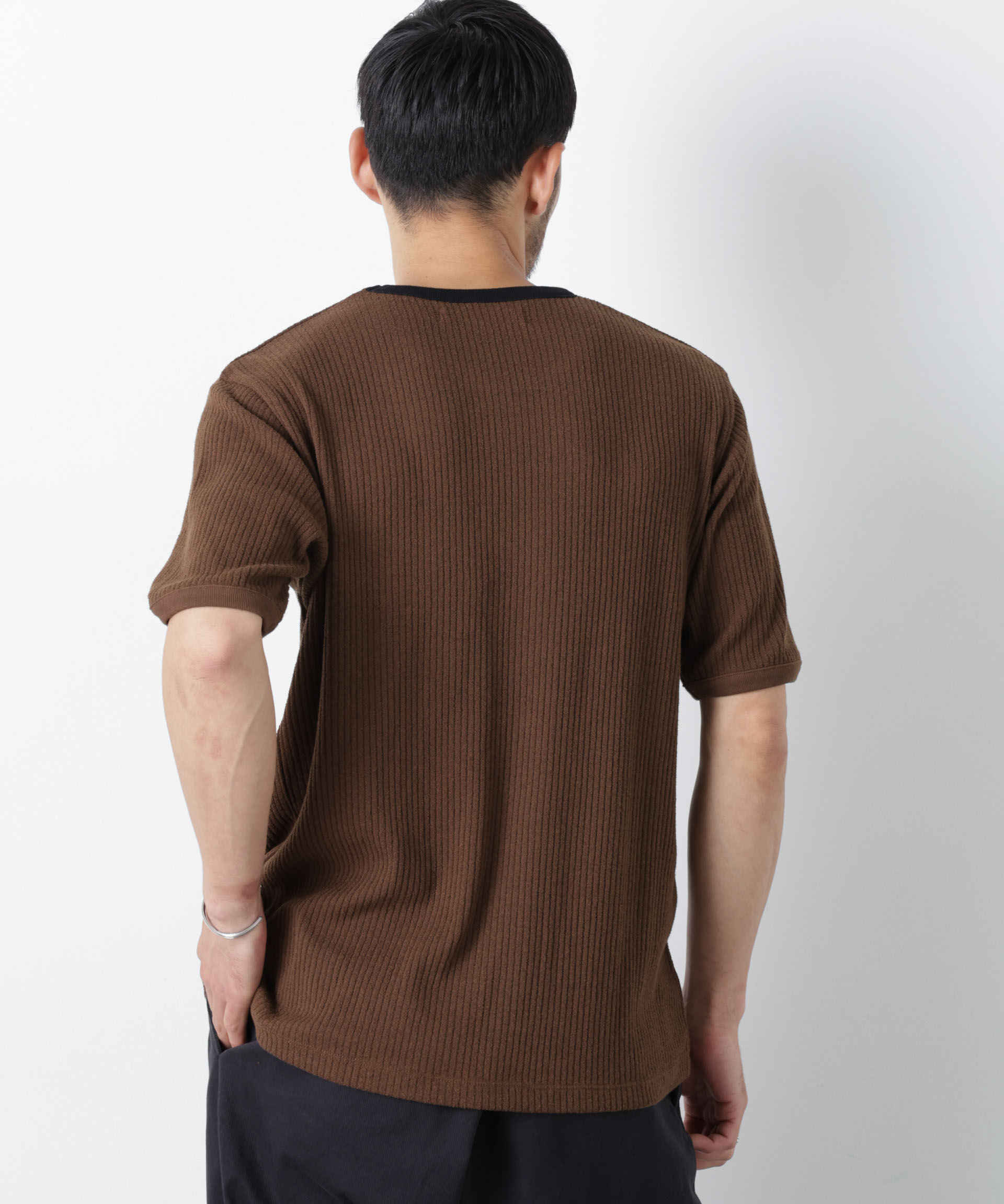 NANO universe「強撚ループヤーン針抜きリンガーTEE」|Tシャツ・カットソー|