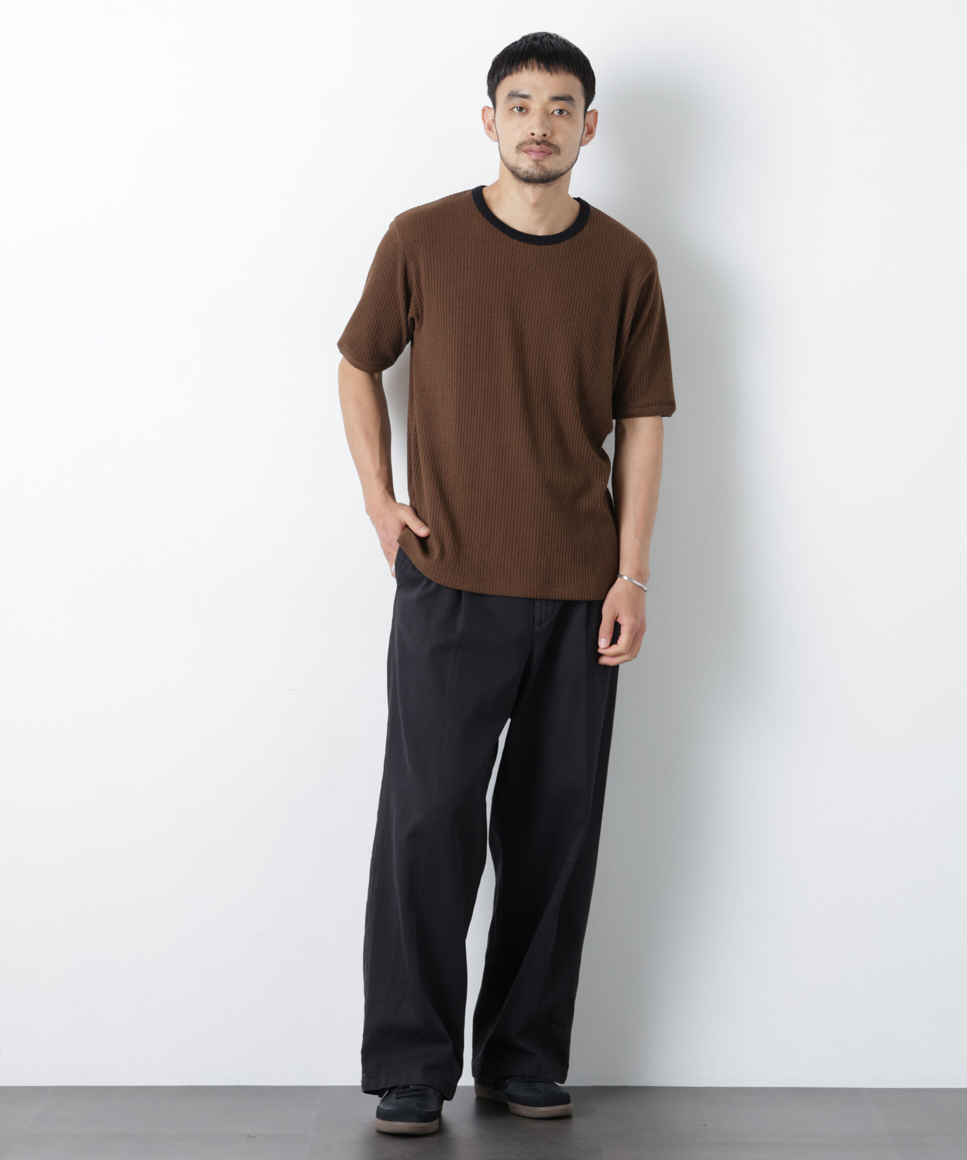 NANO universe「強撚ループヤーン針抜きリンガーTEE」|Tシャツ・カットソー|