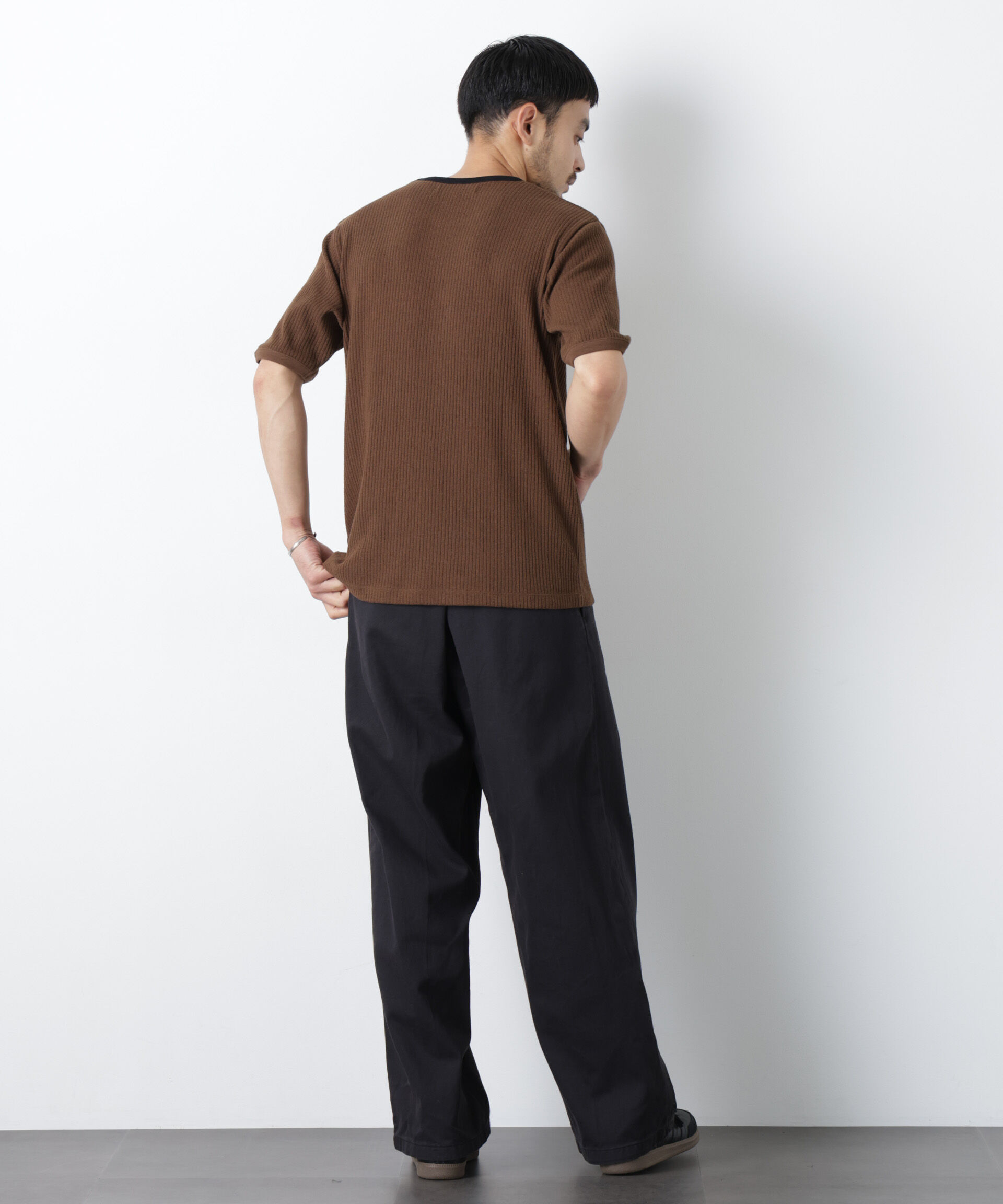 NANO universe「強撚ループヤーン針抜きリンガーTEE」|Tシャツ・カットソー|
