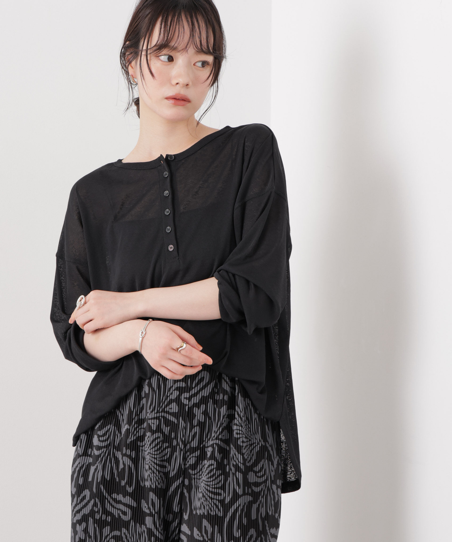 nano･universe「速乾機能付ヘンリーネックシアーカットトップス」|Tシャツ・カットソー|