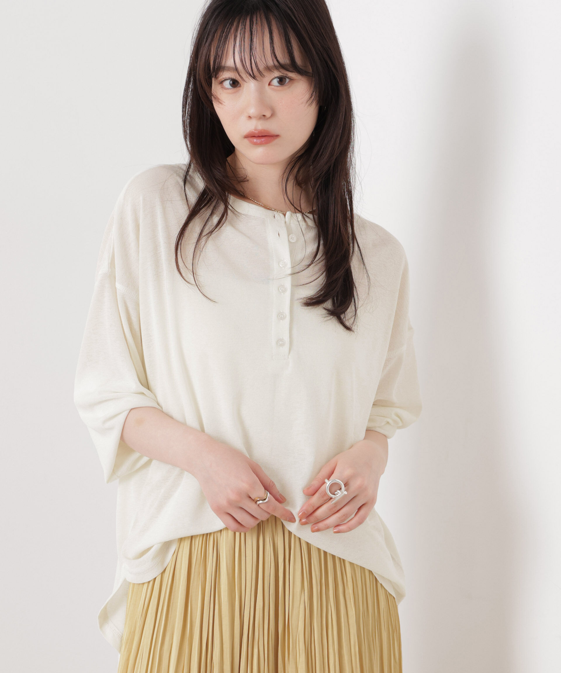 nano･universe「速乾機能付ヘンリーネックシアーカットトップス」|Tシャツ・カットソー|