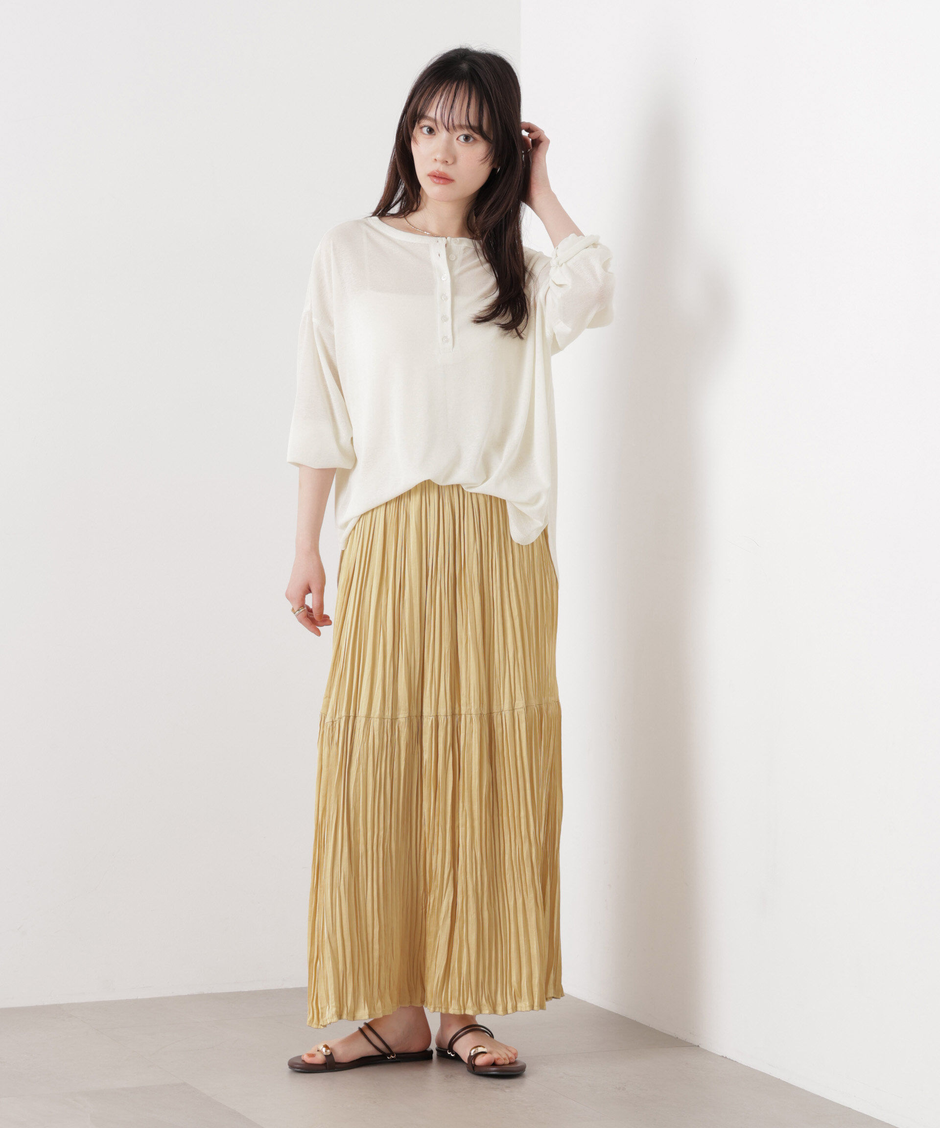 nano･universe「速乾機能付ヘンリーネックシアーカットトップス」|Tシャツ・カットソー|