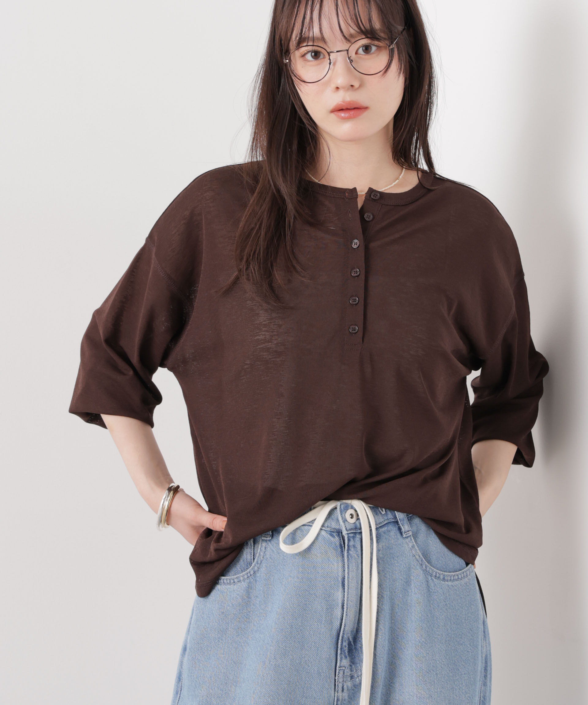 nano･universe「速乾機能付ヘンリーネックシアーカットトップス」|Tシャツ・カットソー|