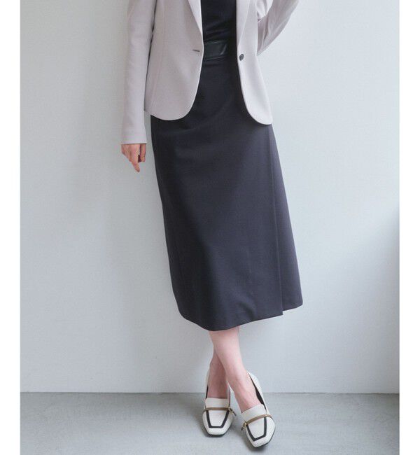 BEIGE,「ZEPHYR / レザー切り替え ラップスカート」|スカート|Navy