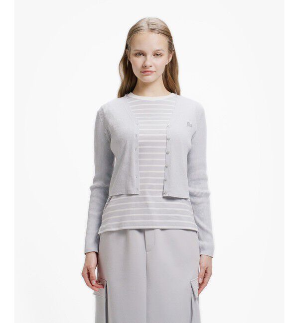 LACOSTE「UVカット クールマックスリブニットカーディガン」|カーディガン|ライトグレー