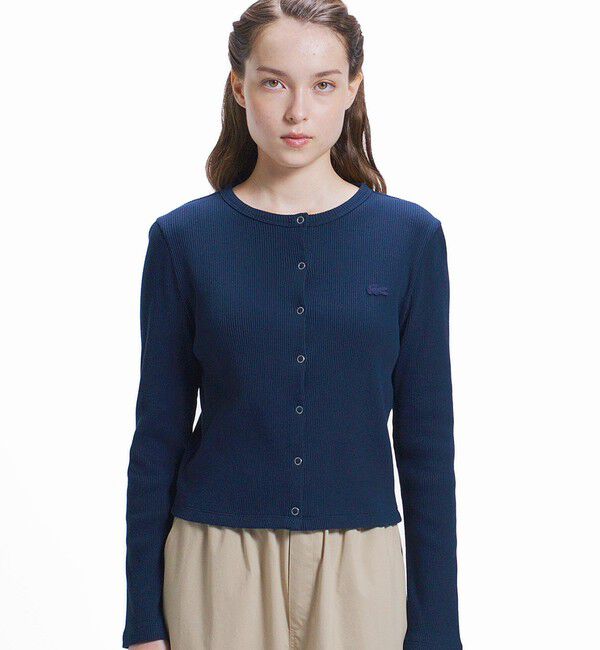 LACOSTE「ショート丈 リブジャージカーディガン」|カーディガン|