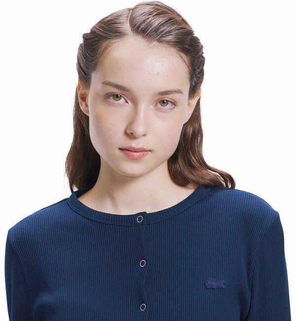 LACOSTE「ショート丈 リブジャージカーディガン」|カーディガン|