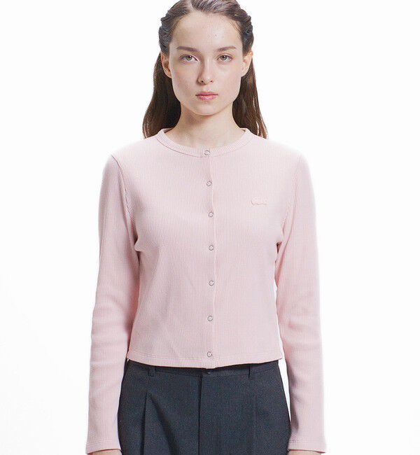 LACOSTE「ショート丈 リブジャージカーディガン」|カーディガン|ライトピンク