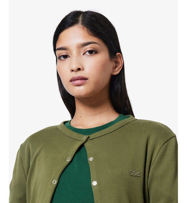 LACOSTE「ショート丈 リブジャージカーディガン」|カーディガン|