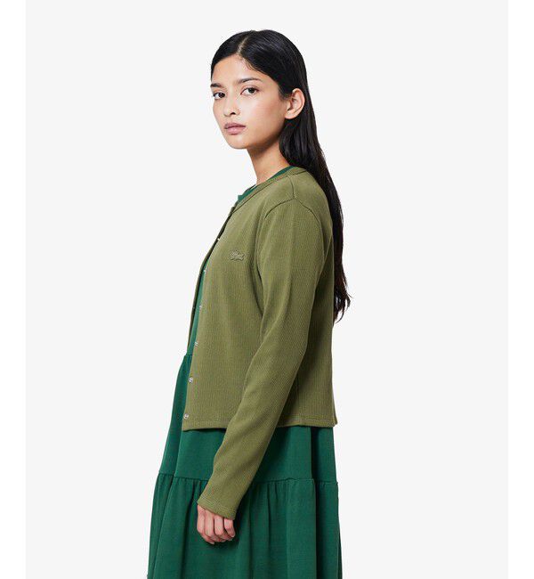 LACOSTE「ショート丈 リブジャージカーディガン」|カーディガン|