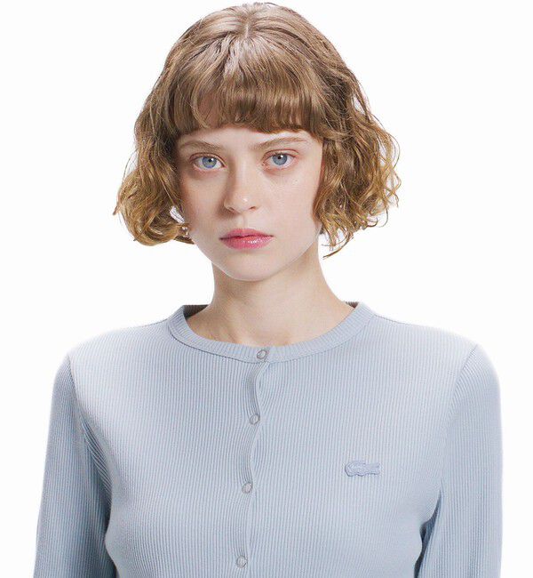 LACOSTE「ショート丈 リブジャージカーディガン」|カーディガン|