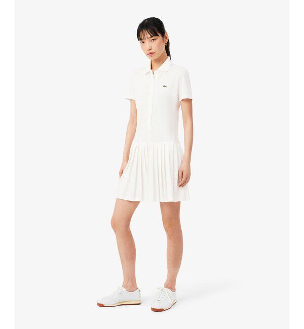 LACOSTE「ストレッチ鹿の子地プリーツポロドレス」|ワンピース|オフホワイト