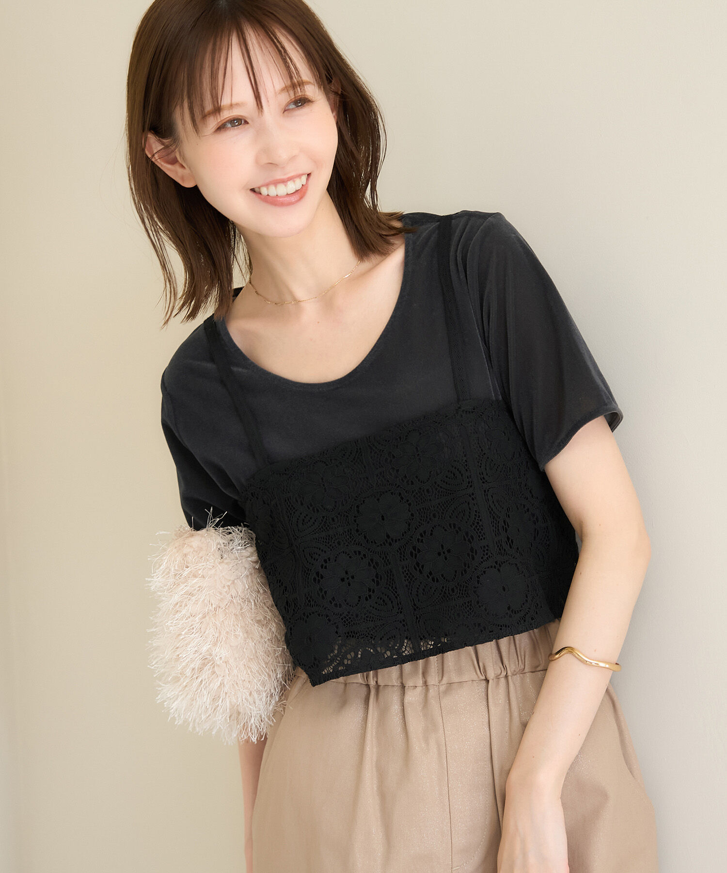 Rope&rsquo;Picnic「シアーベロアハーフスリーブカットトップス」|Tシャツ・カットソー|