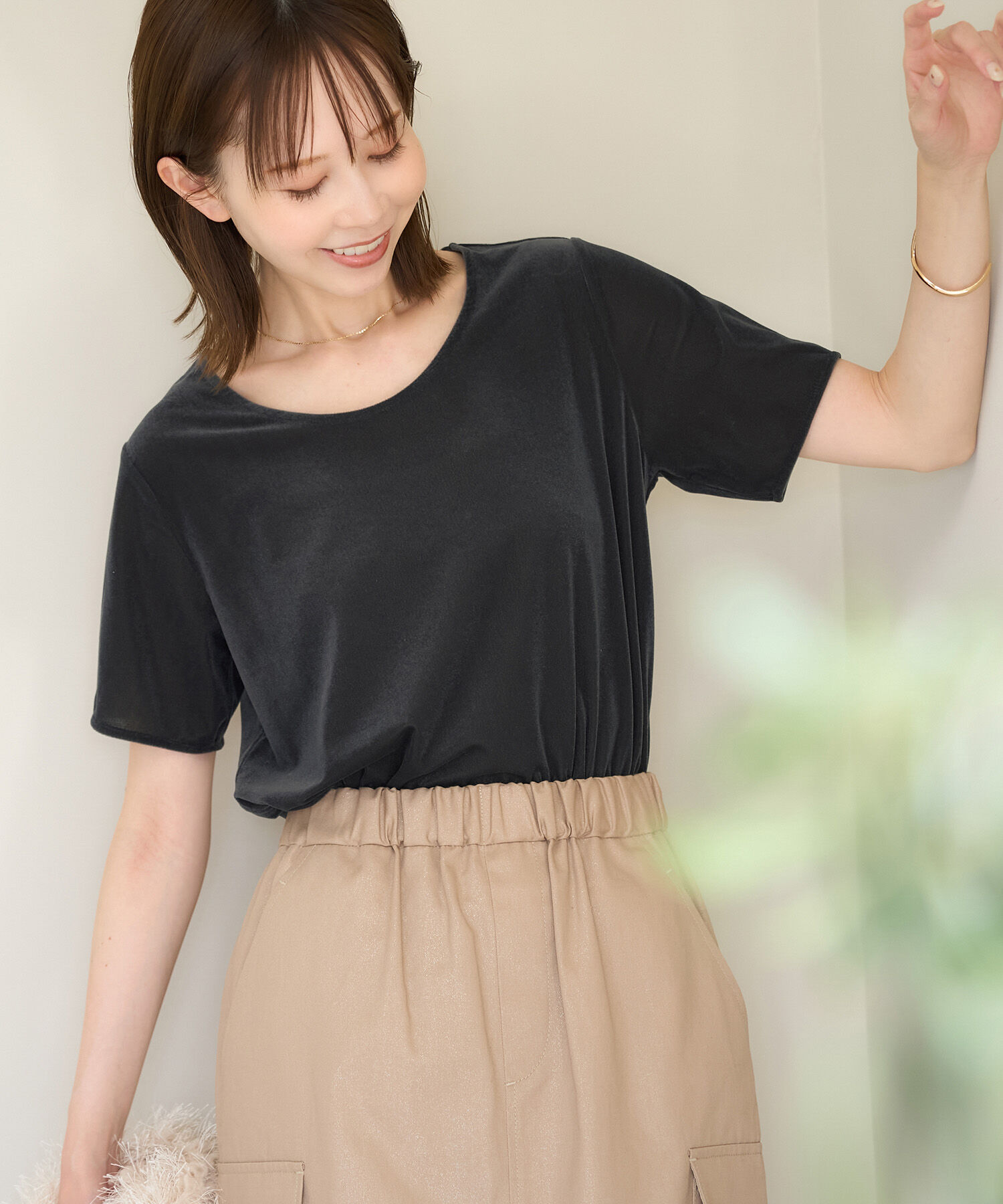 Rope&rsquo;Picnic「シアーベロアハーフスリーブカットトップス」|Tシャツ・カットソー|