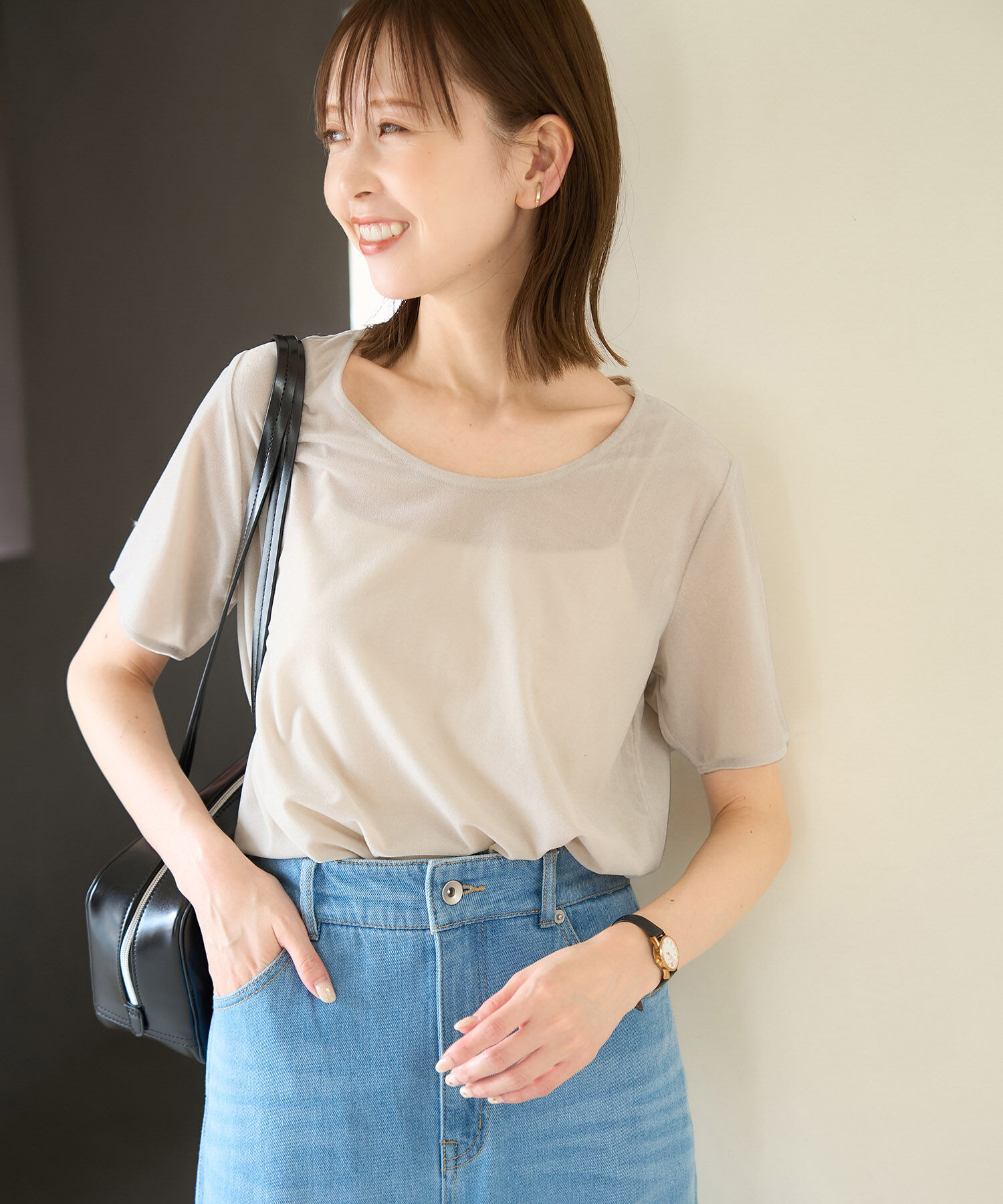 Rope&rsquo;Picnic「シアーベロアハーフスリーブカットトップス」|Tシャツ・カットソー|ベージュ系(29)