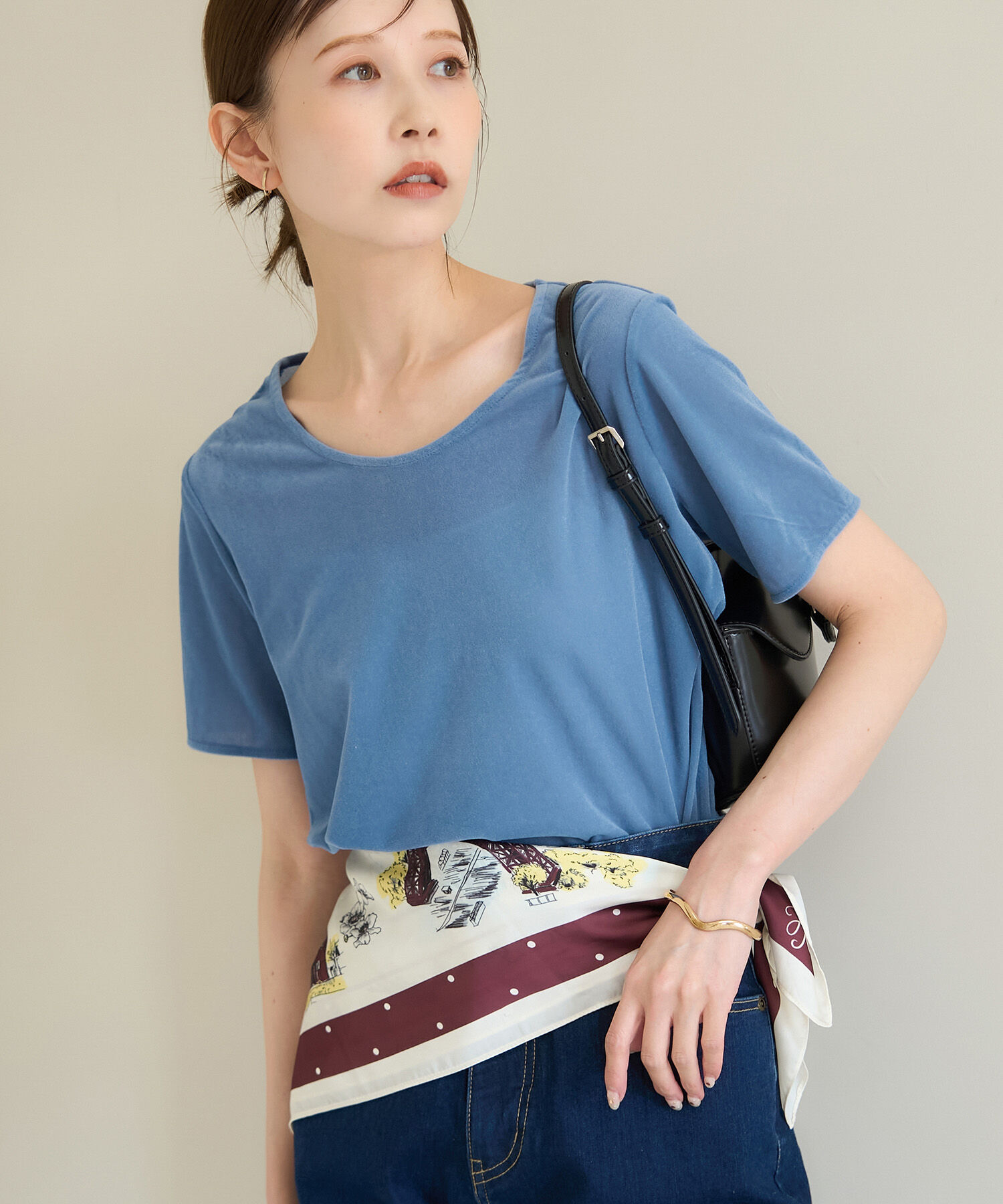 Rope&rsquo;Picnic「シアーベロアハーフスリーブカットトップス」|Tシャツ・カットソー|ブルー系(47)