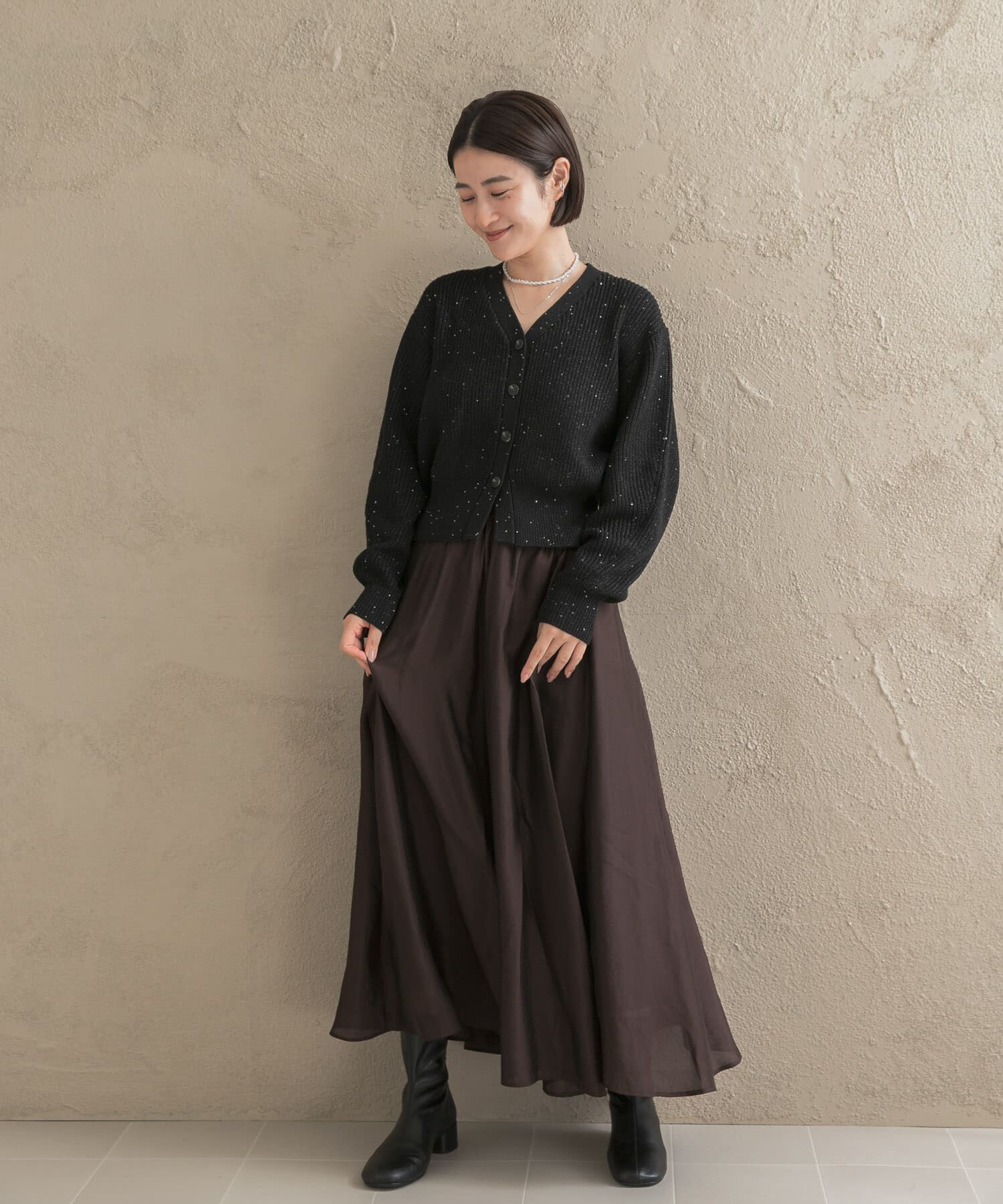 URBAN RESEARCH ROSSO「『WEB限定』ラメニットカーディガン＋スカートセット」|カーディガン|
