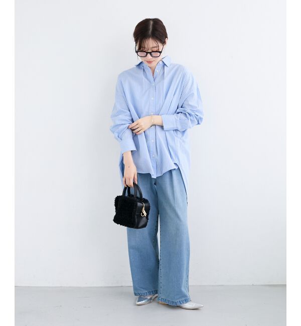  「《WEB限定アイテム》バックギャザーストライプオーバーシャツ」|シャツ・ブラウス|