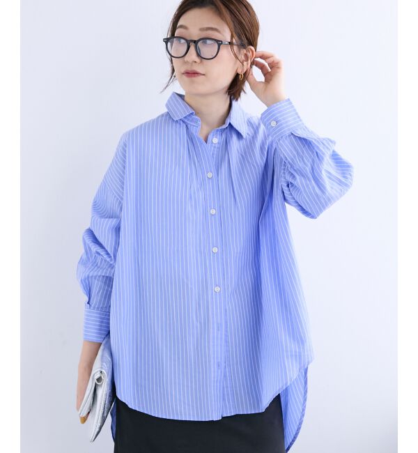  「《WEB限定アイテム》バックギャザーストライプオーバーシャツ」|シャツ・ブラウス|