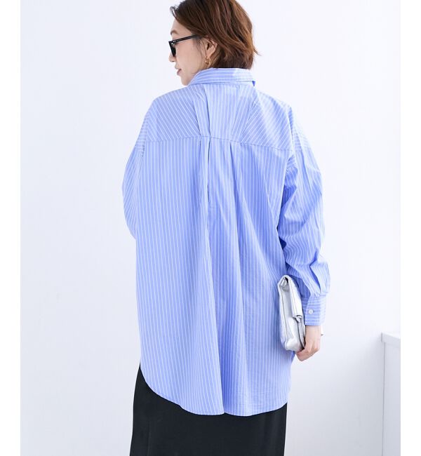  「《WEB限定アイテム》バックギャザーストライプオーバーシャツ」|シャツ・ブラウス|