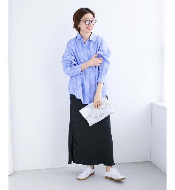  「《WEB限定アイテム》バックギャザーストライプオーバーシャツ」|シャツ・ブラウス|