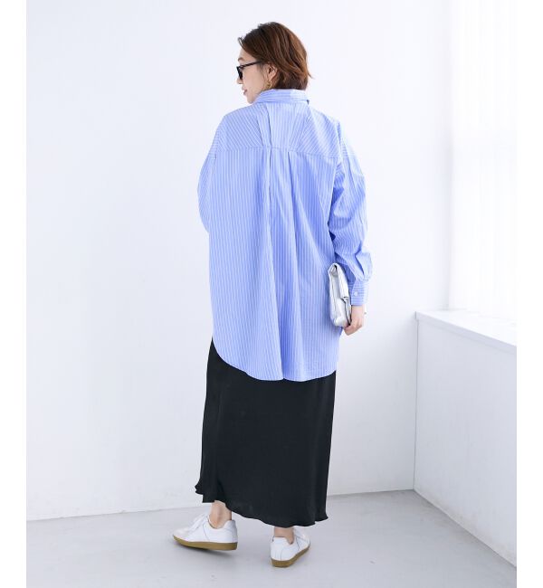  「《WEB限定アイテム》バックギャザーストライプオーバーシャツ」|シャツ・ブラウス|