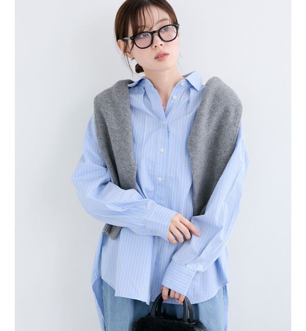  「《WEB限定アイテム》バックギャザーストライプオーバーシャツ」|シャツ・ブラウス|
