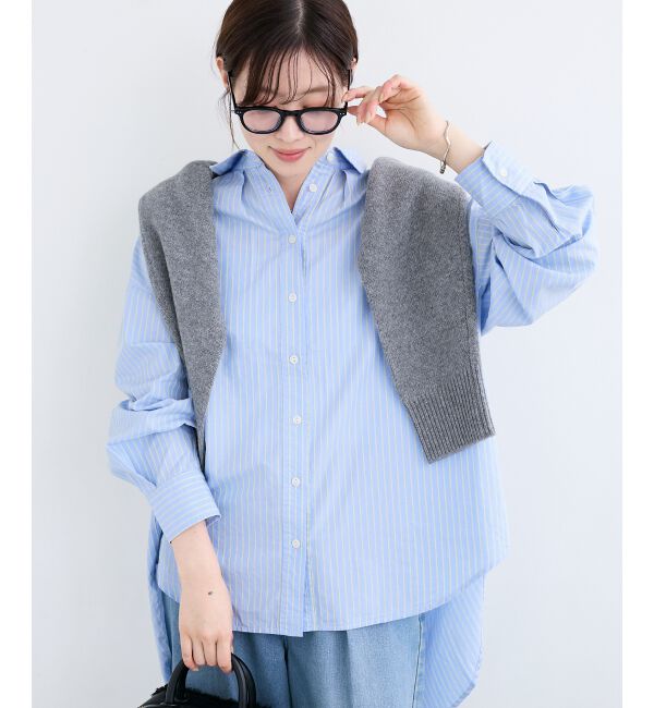  「《WEB限定アイテム》バックギャザーストライプオーバーシャツ」|シャツ・ブラウス|