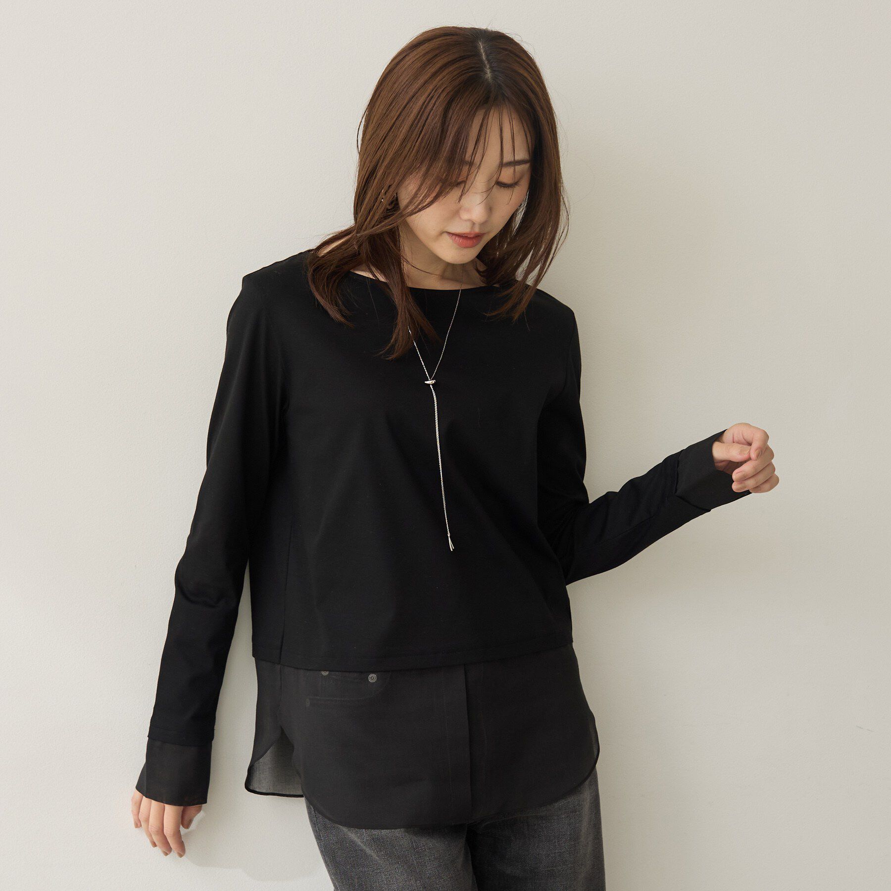 UNTITLED「【重ね着レイヤード】シャツディテールレイヤードプルオーバー」|Tシャツ・カットソー|