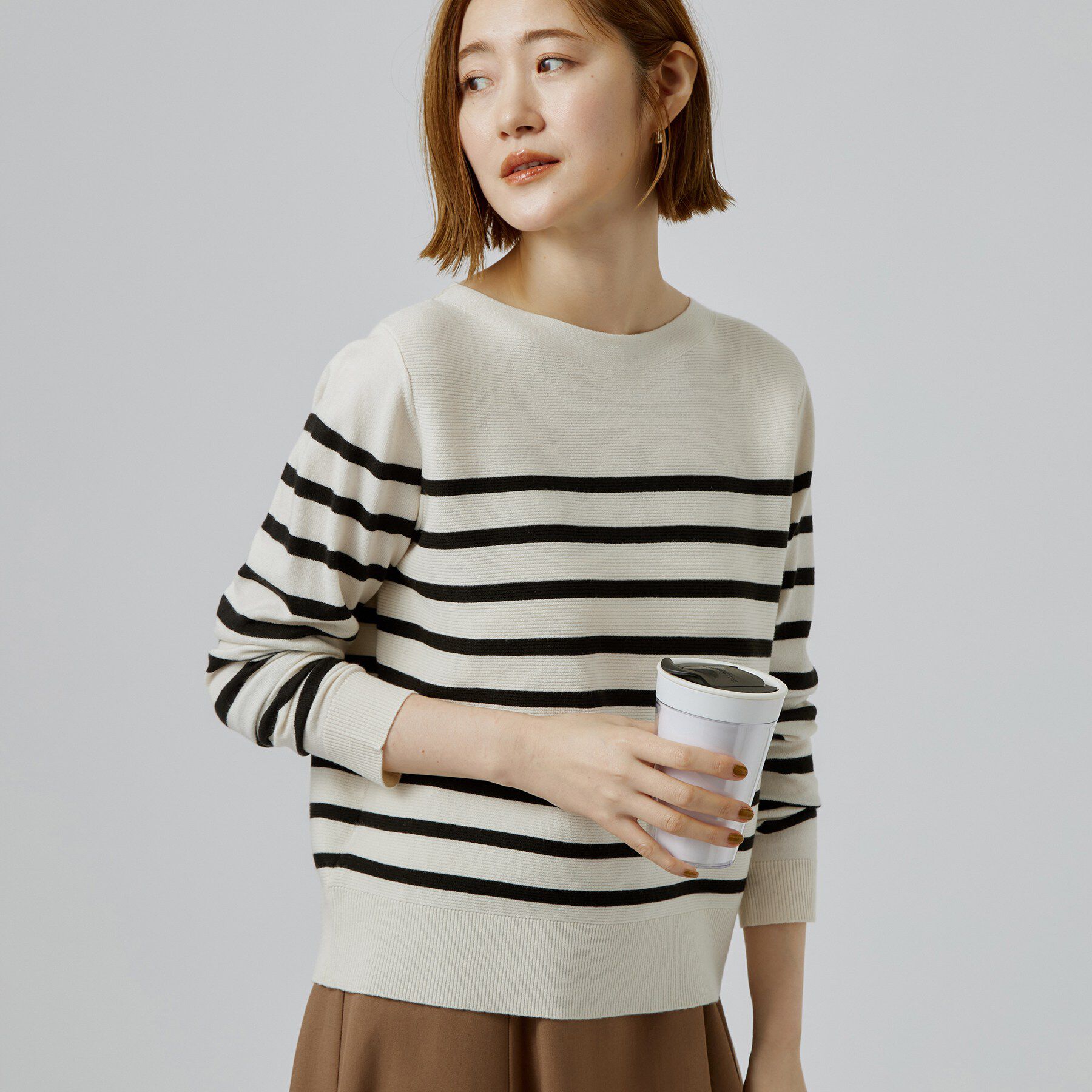grove「【毛玉軽減・洗濯機OK】キレイが続く ガーターボートネックニット」|ニット・セーター|ブラック(319)