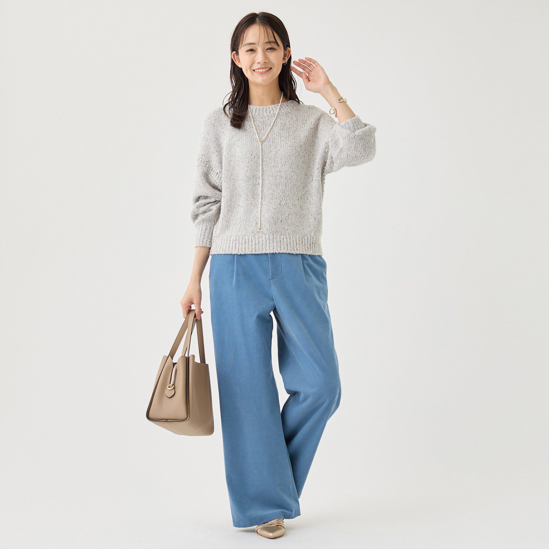 INDIVI「【コットン混／ミックスカラー】カールヤーン パフスリーブニット」|ニット・セーター|