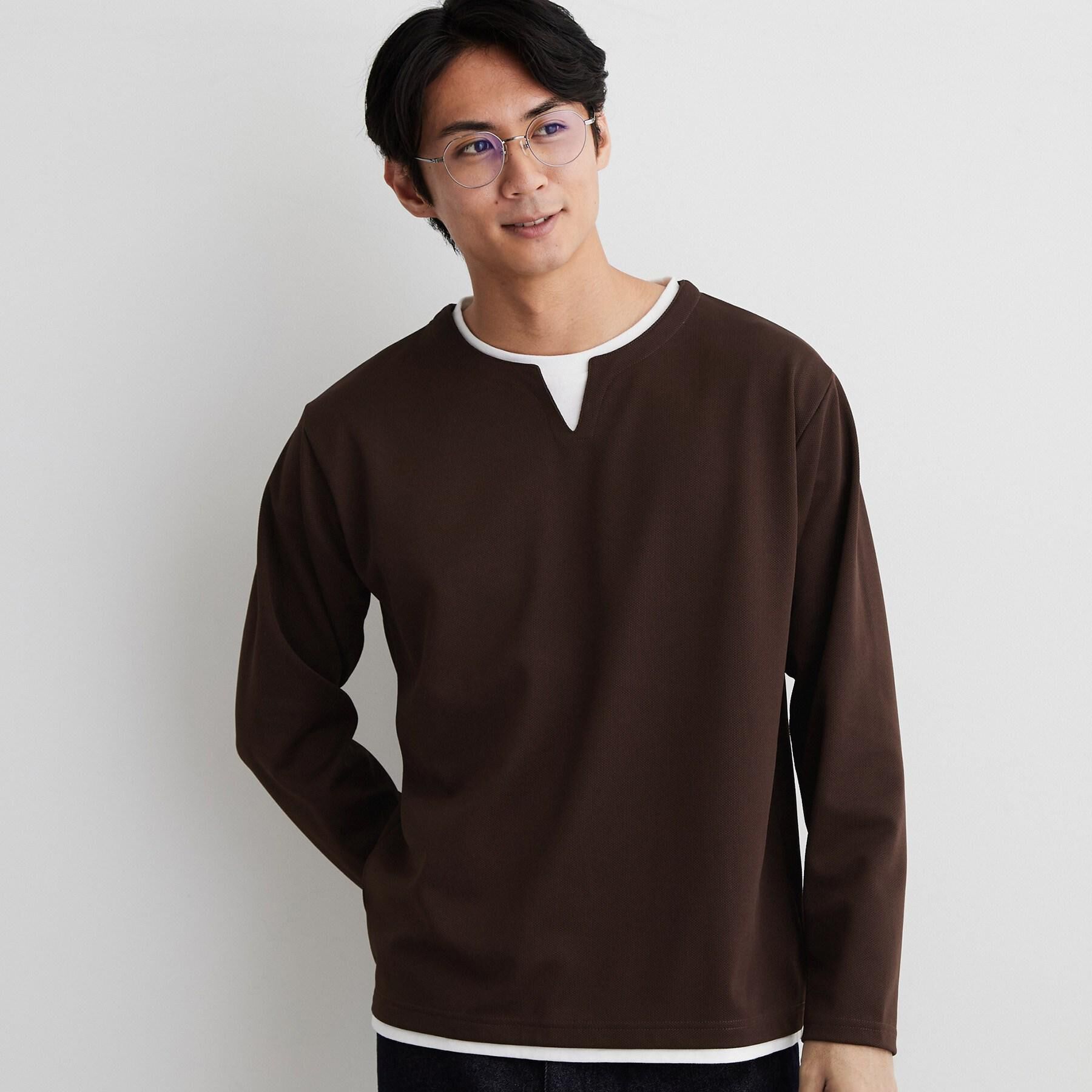 THE SHOP TK「【洗濯機OK】カノコキーネック レイヤード長袖Tシャツ」|Tシャツ・カットソー|