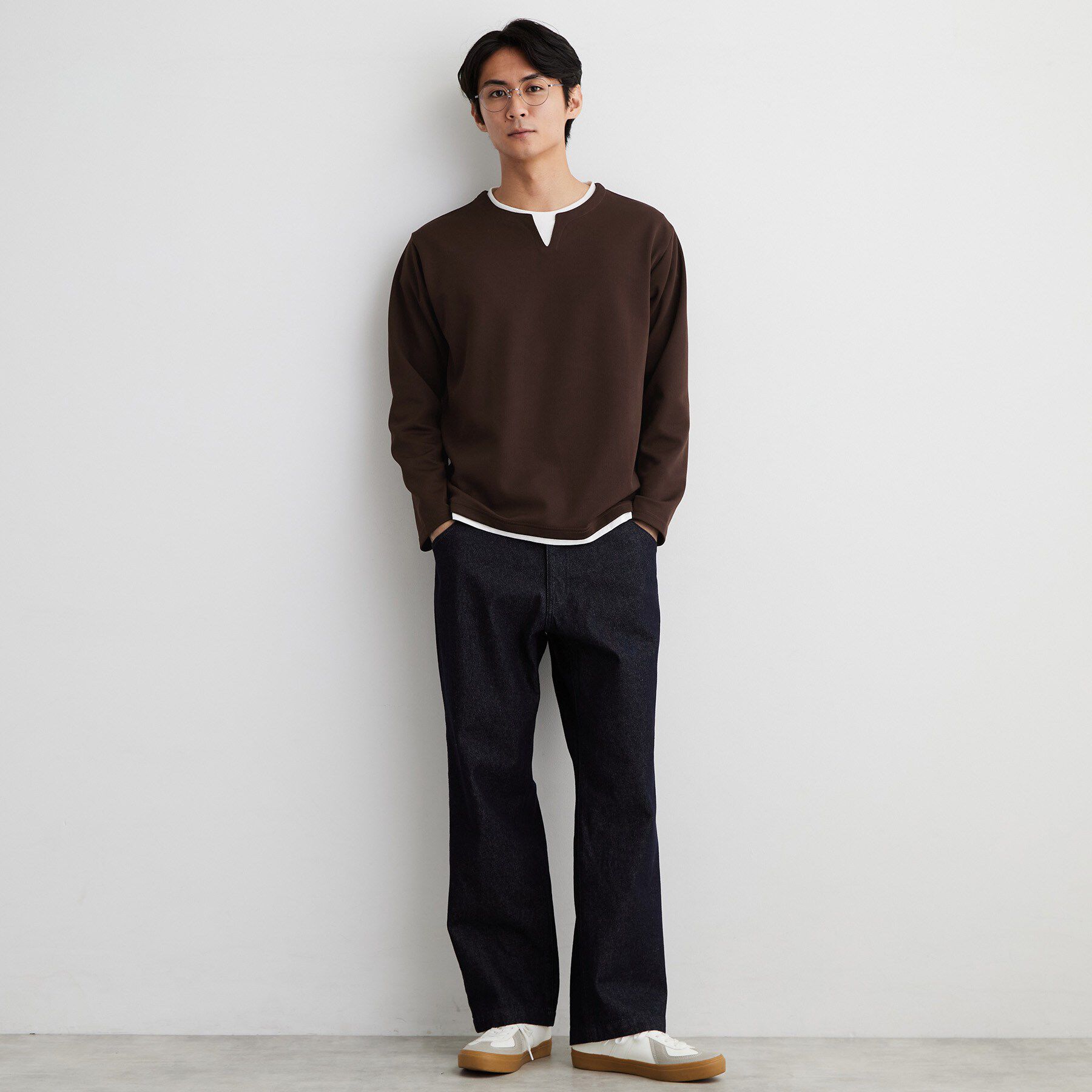 THE SHOP TK「【洗濯機OK】カノコキーネック レイヤード長袖Tシャツ」|Tシャツ・カットソー|