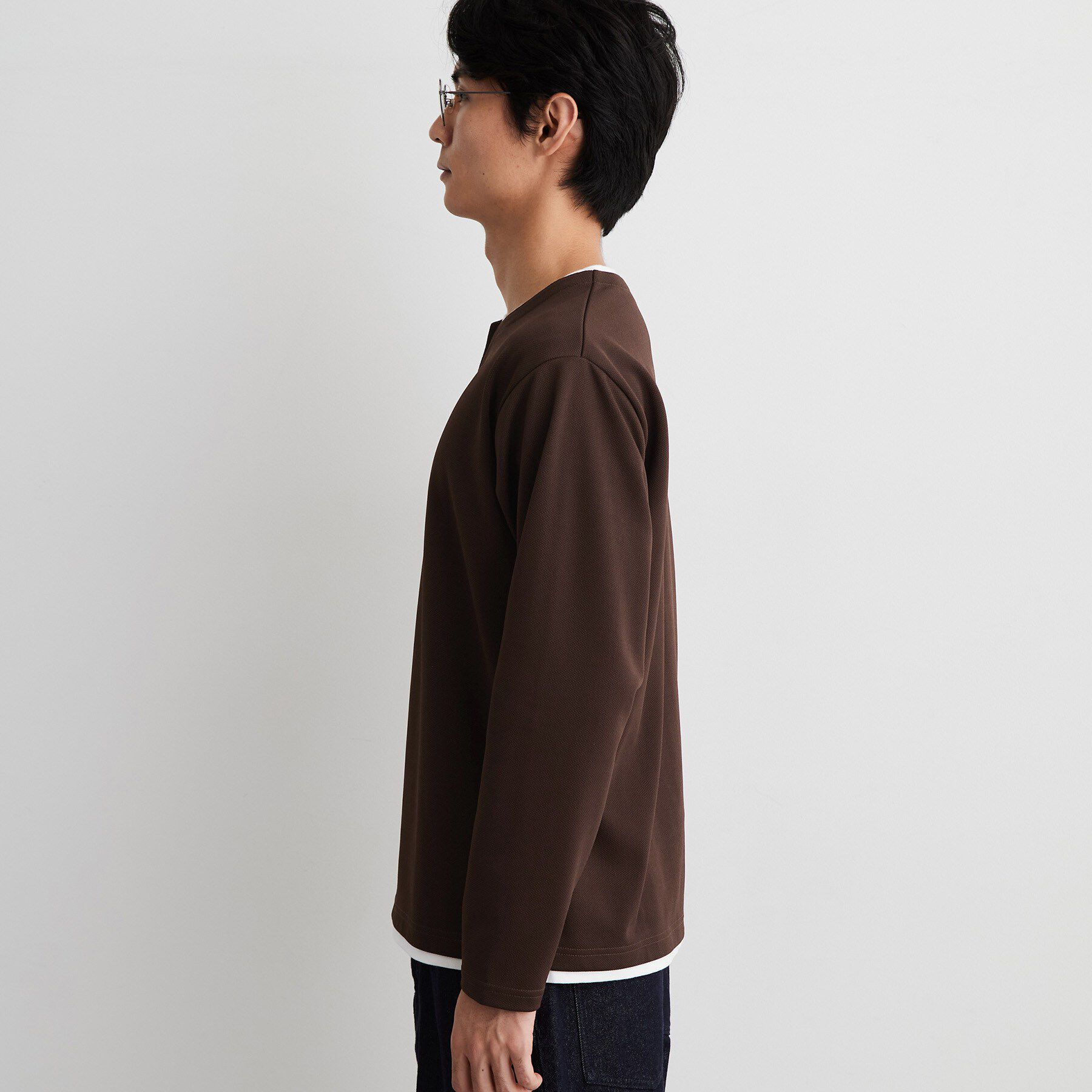 THE SHOP TK「【洗濯機OK】カノコキーネック レイヤード長袖Tシャツ」|Tシャツ・カットソー|