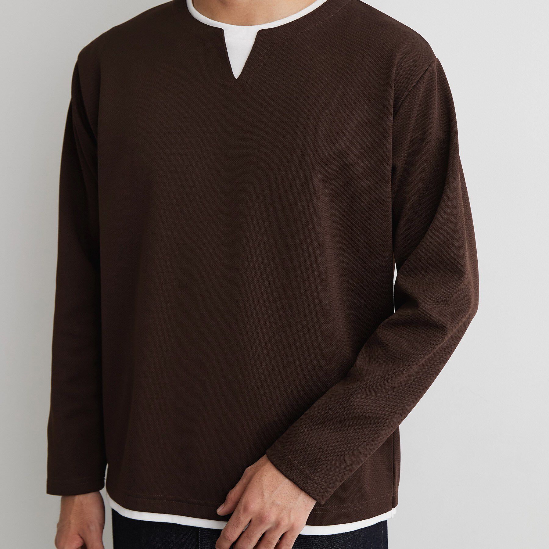 THE SHOP TK「【洗濯機OK】カノコキーネック レイヤード長袖Tシャツ」|Tシャツ・カットソー|