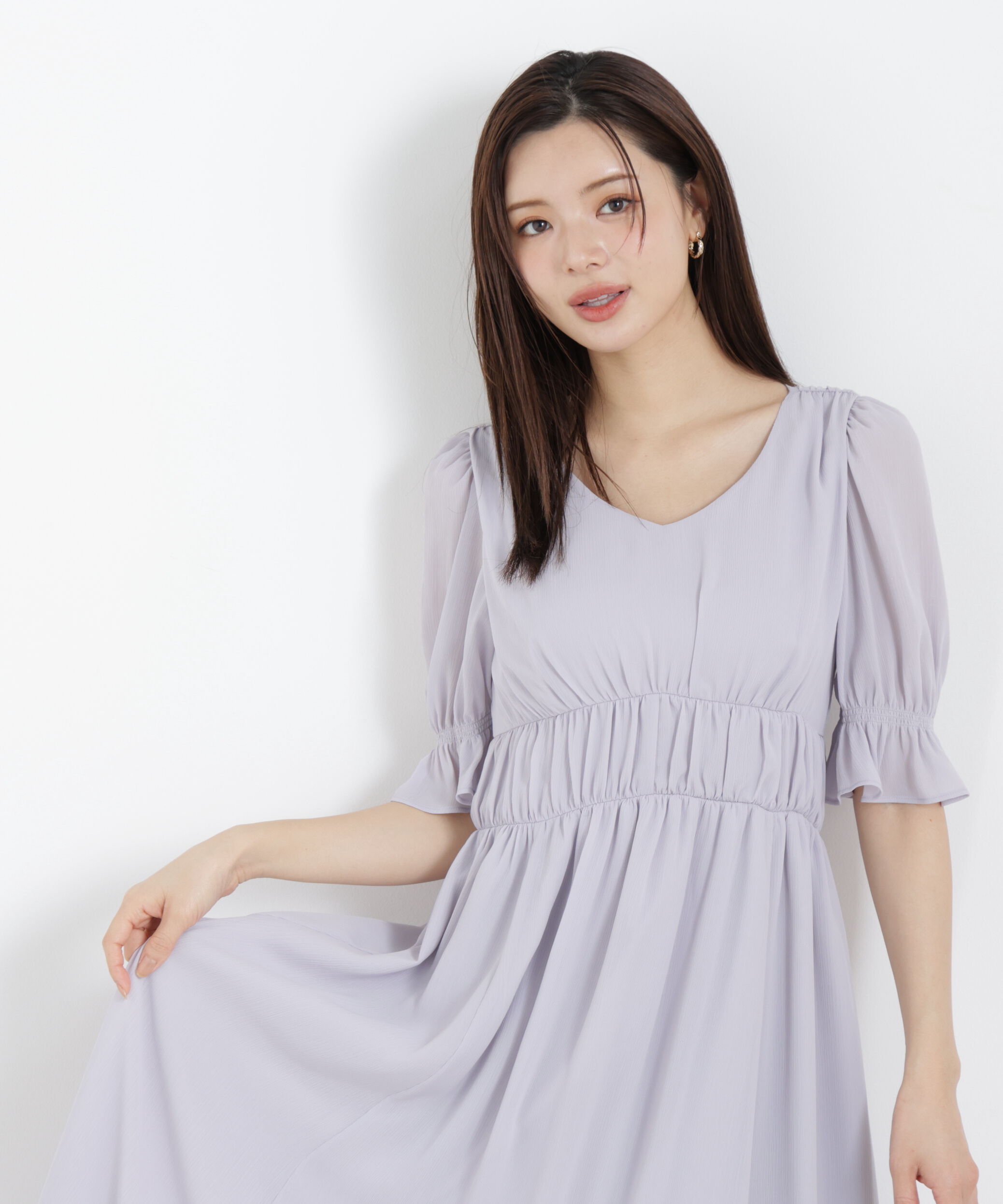 PROPORTION BODY DRESSING「シフォン楊柳ギャザーワンピース　26SS」|ワンピース|ラベンダー