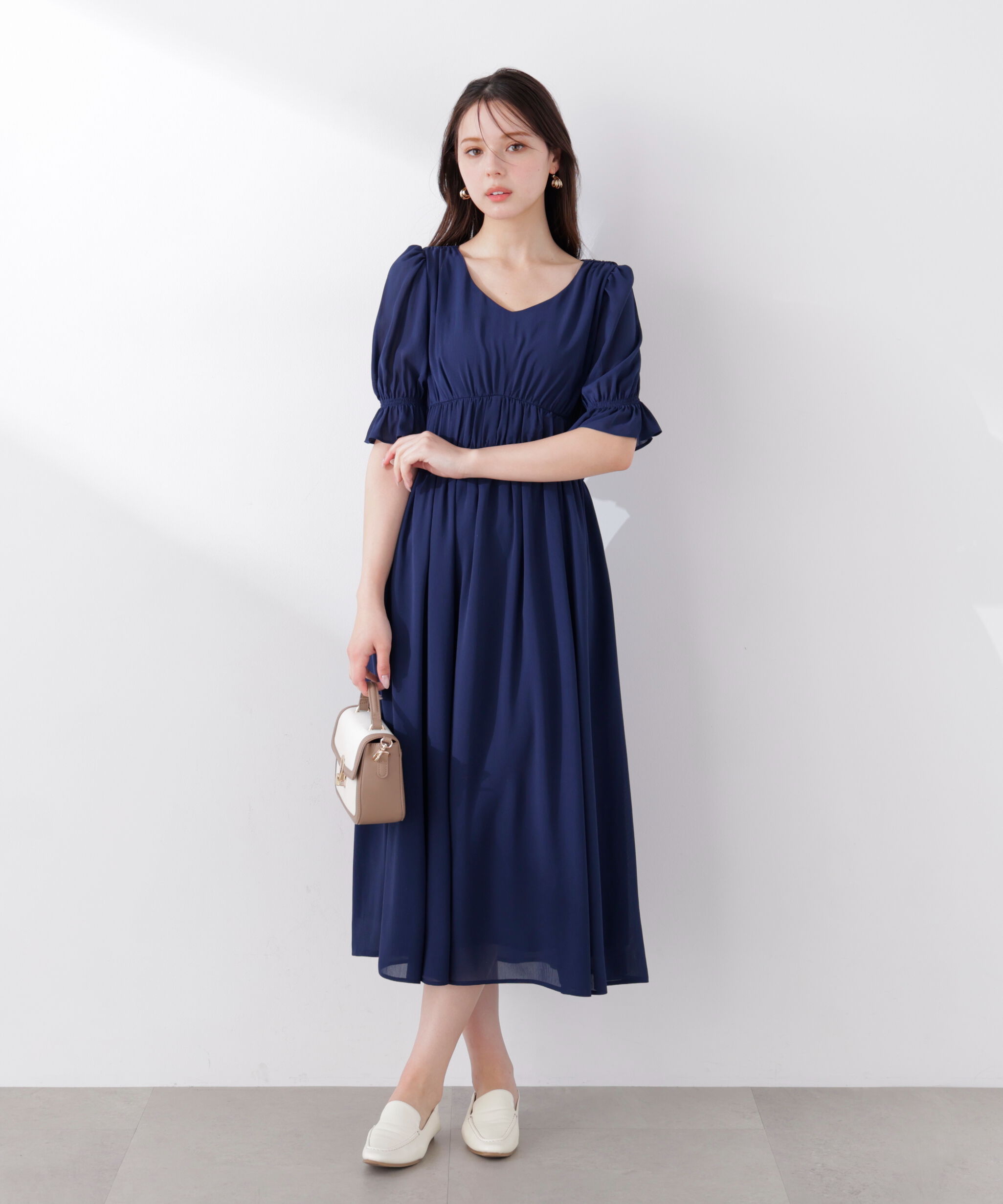 PROPORTION BODY DRESSING「シフォン楊柳ギャザーワンピース　26SS」|ワンピース|ネイビー
