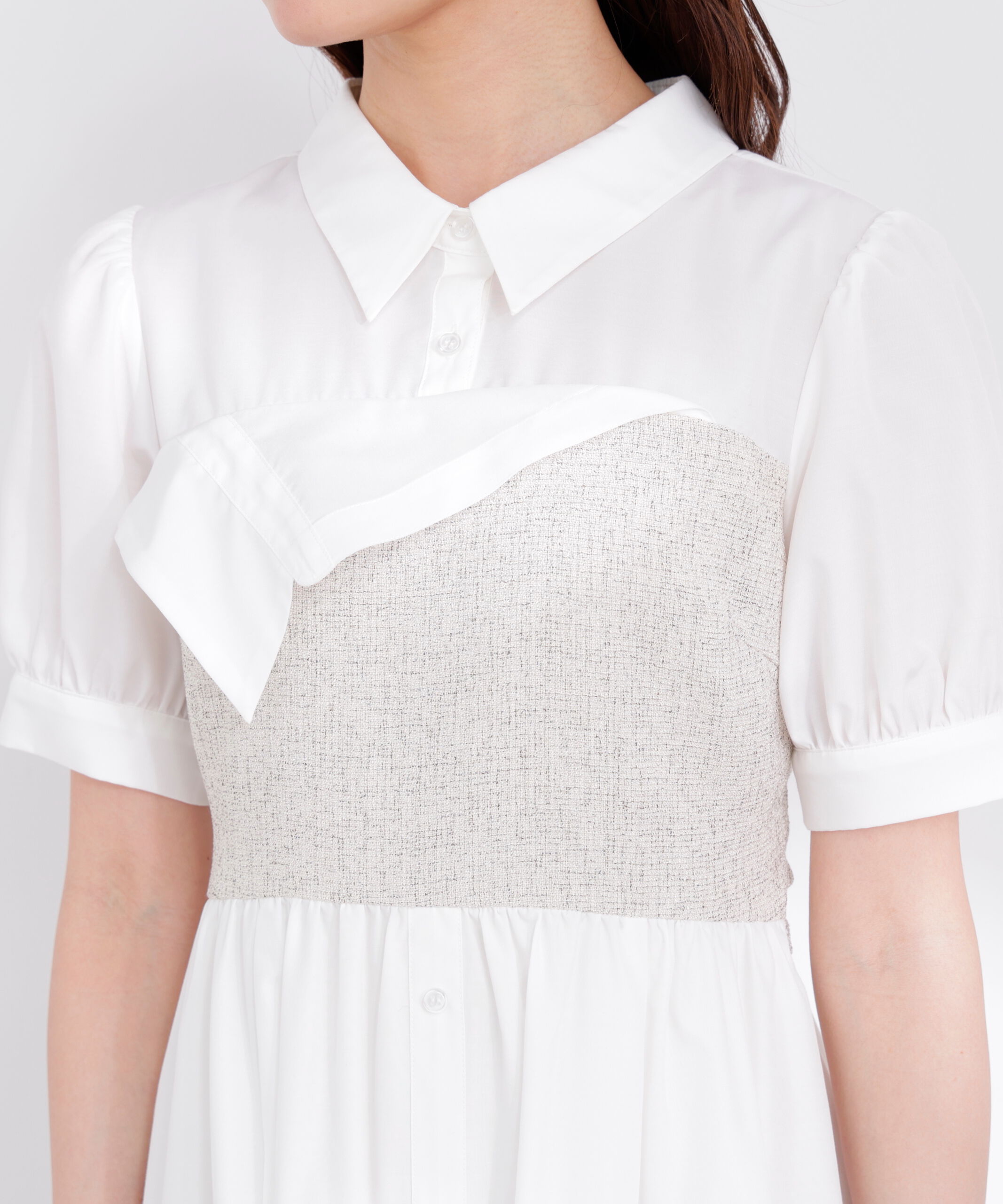 PROPORTION BODY DRESSING「《EDIT COLOGNE》ツイードビスチェ付きシャツワンピース 26SS」|ワンピース|