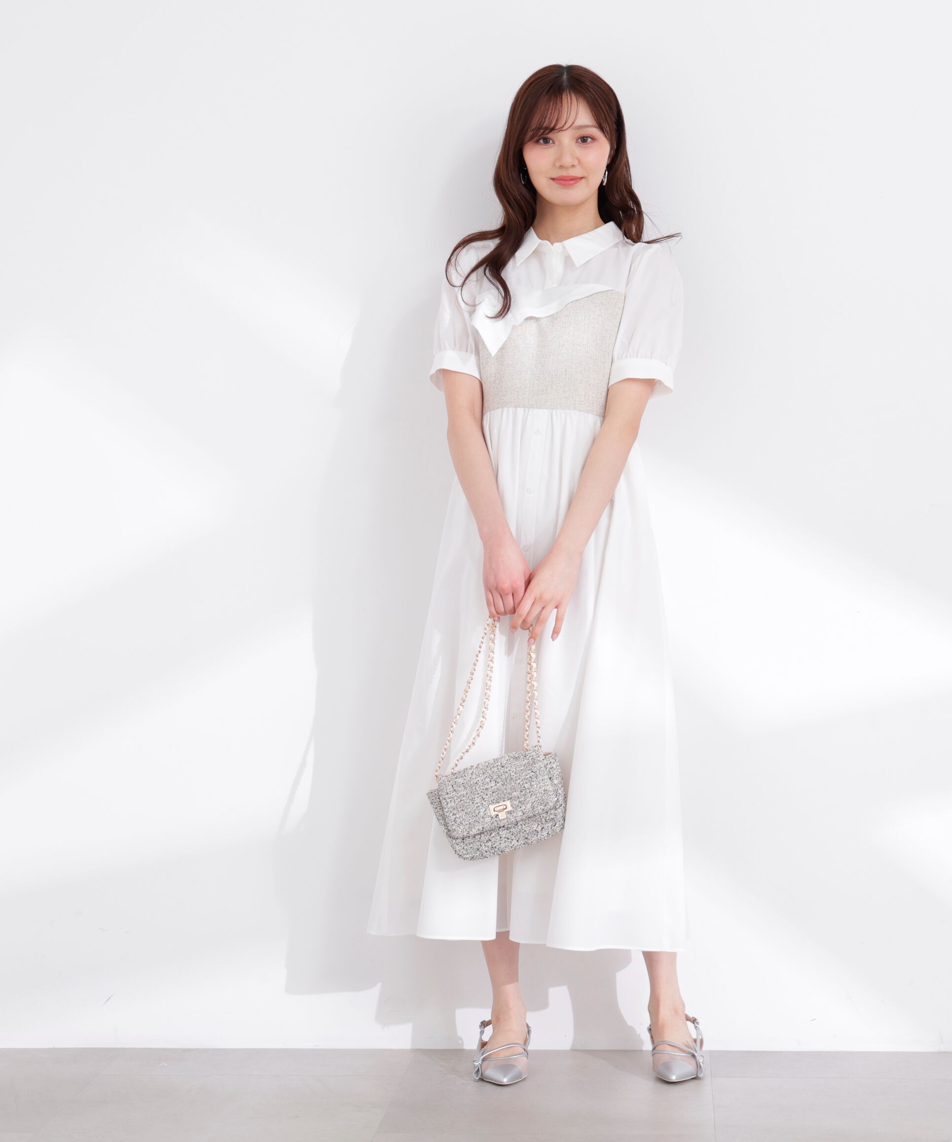 PROPORTION BODY DRESSING「《EDIT COLOGNE》ツイードビスチェ付きシャツワンピース 26SS」|ワンピース|