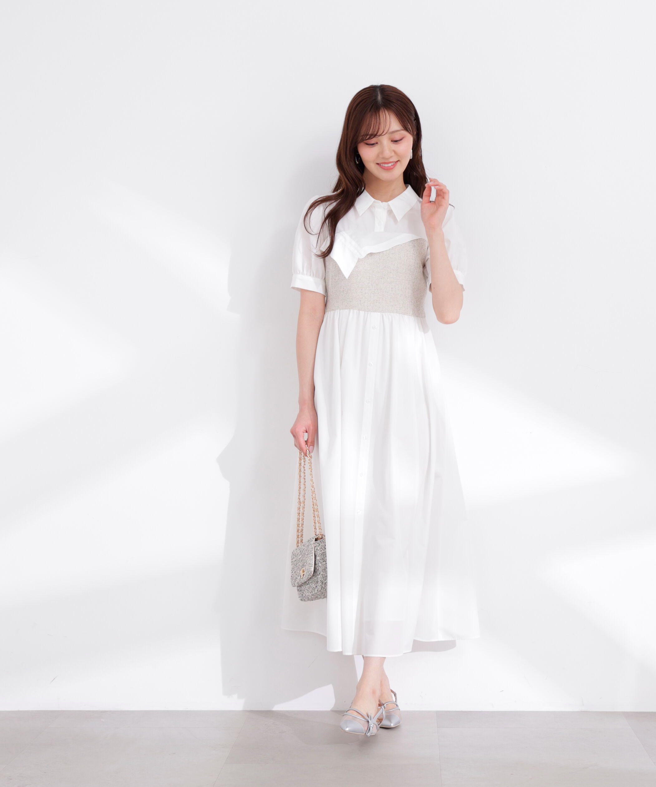 PROPORTION BODY DRESSING「《EDIT COLOGNE》ツイードビスチェ付きシャツワンピース 26SS」|ワンピース|