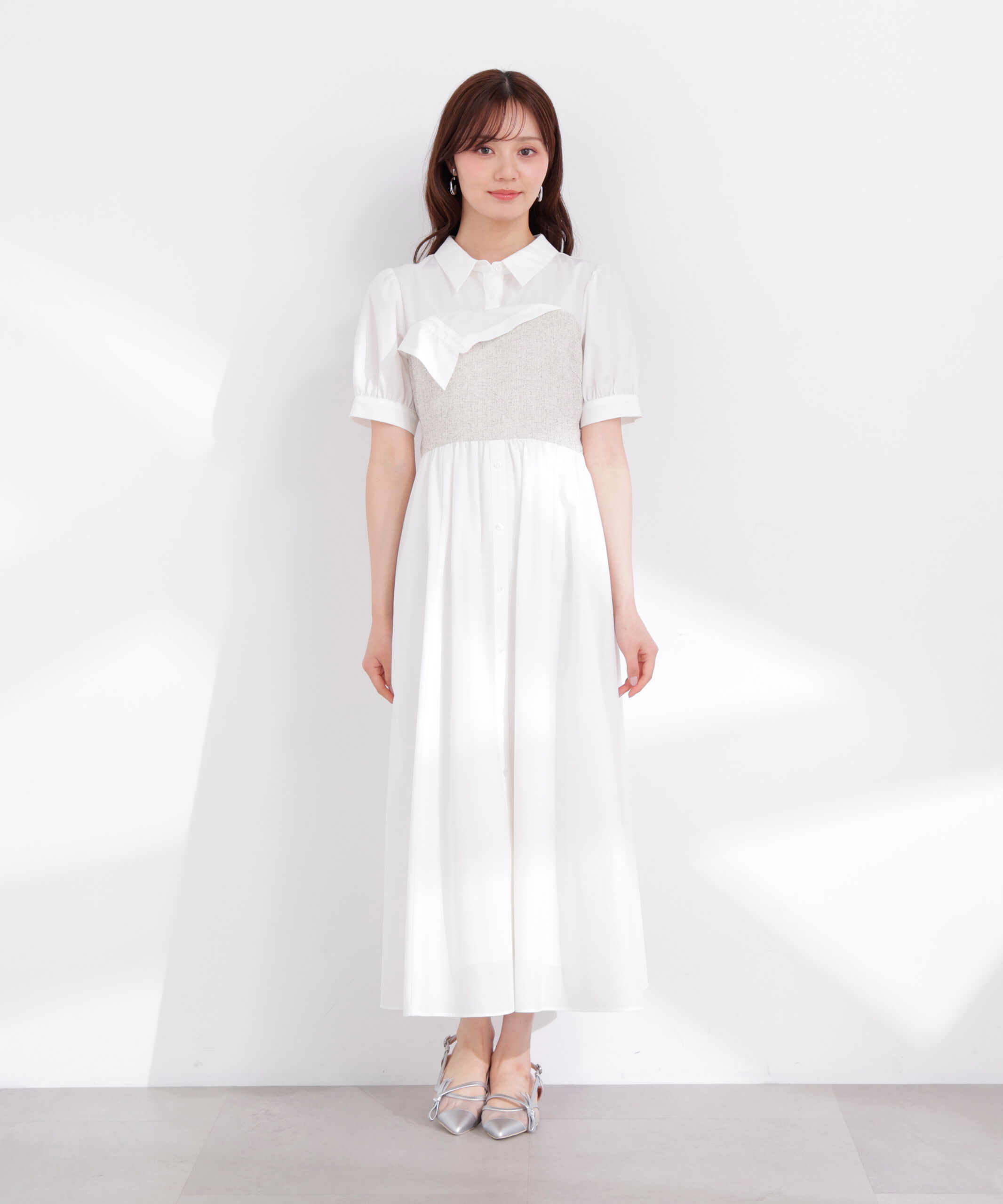 PROPORTION BODY DRESSING「《EDIT COLOGNE》ツイードビスチェ付きシャツワンピース 26SS」|ワンピース|