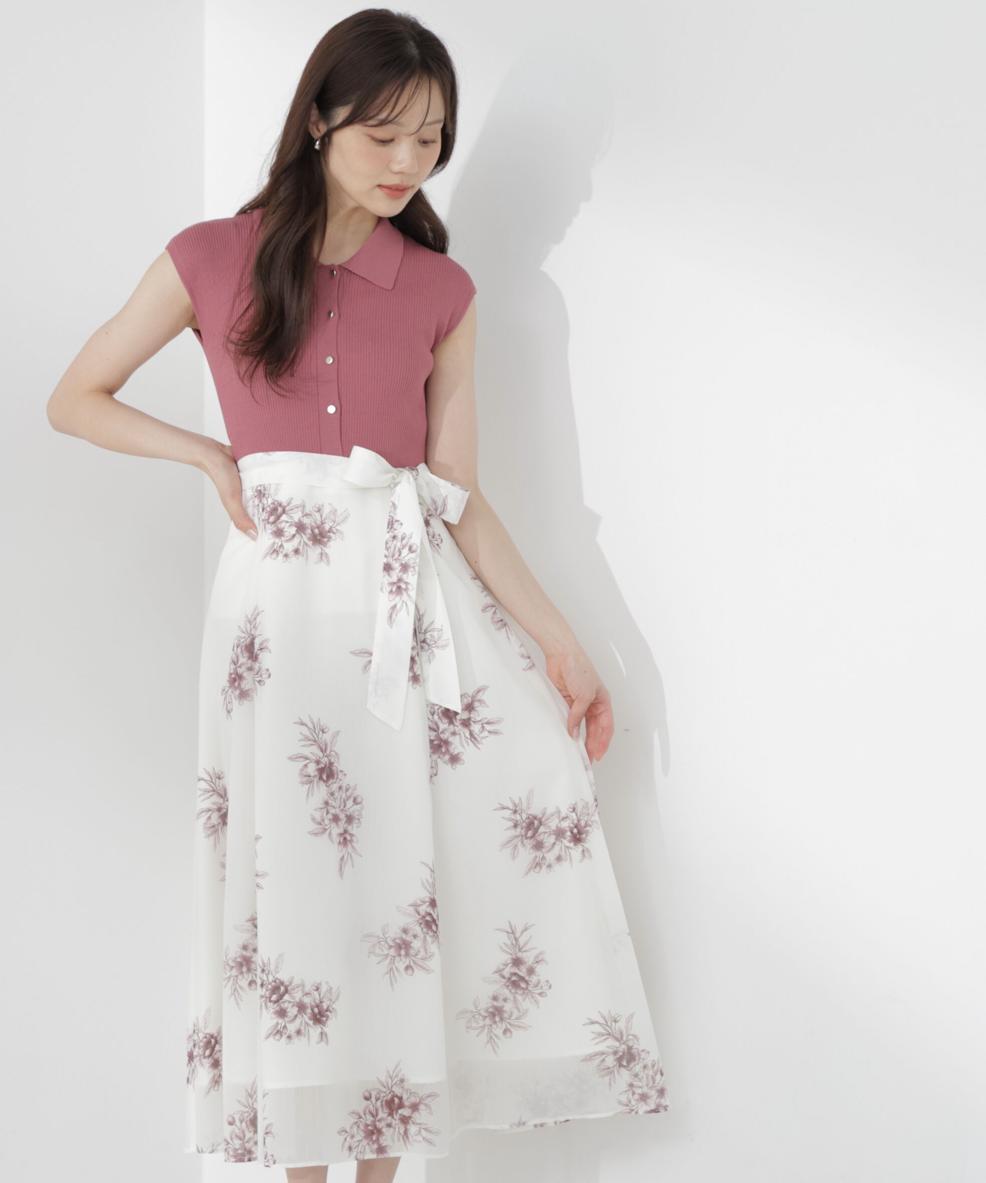 PROPORTION BODY DRESSING「衿付き柄ドッキングニットワンピース 26AW」|ワンピース|