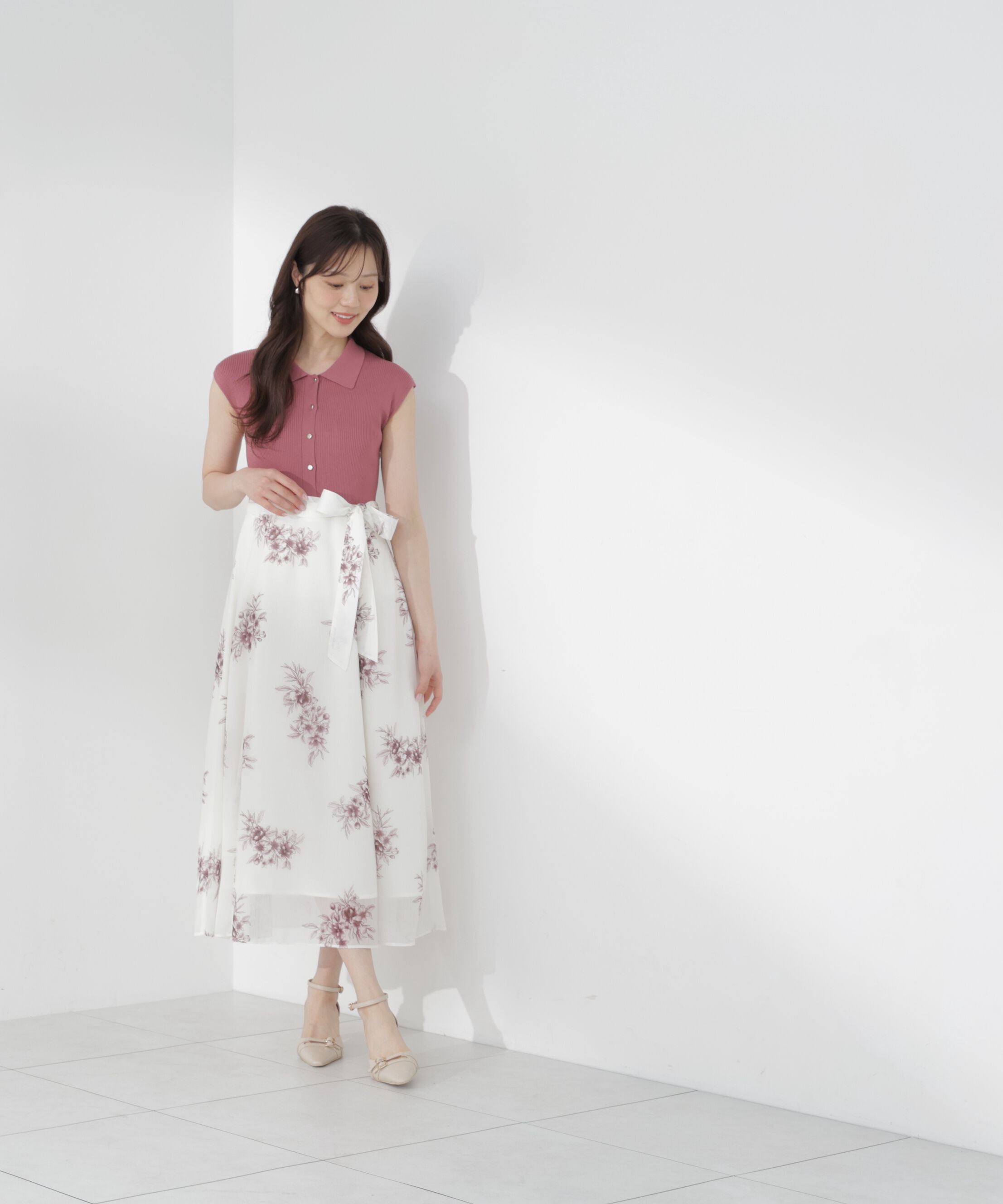 PROPORTION BODY DRESSING「衿付き柄ドッキングニットワンピース 26AW」|ワンピース|