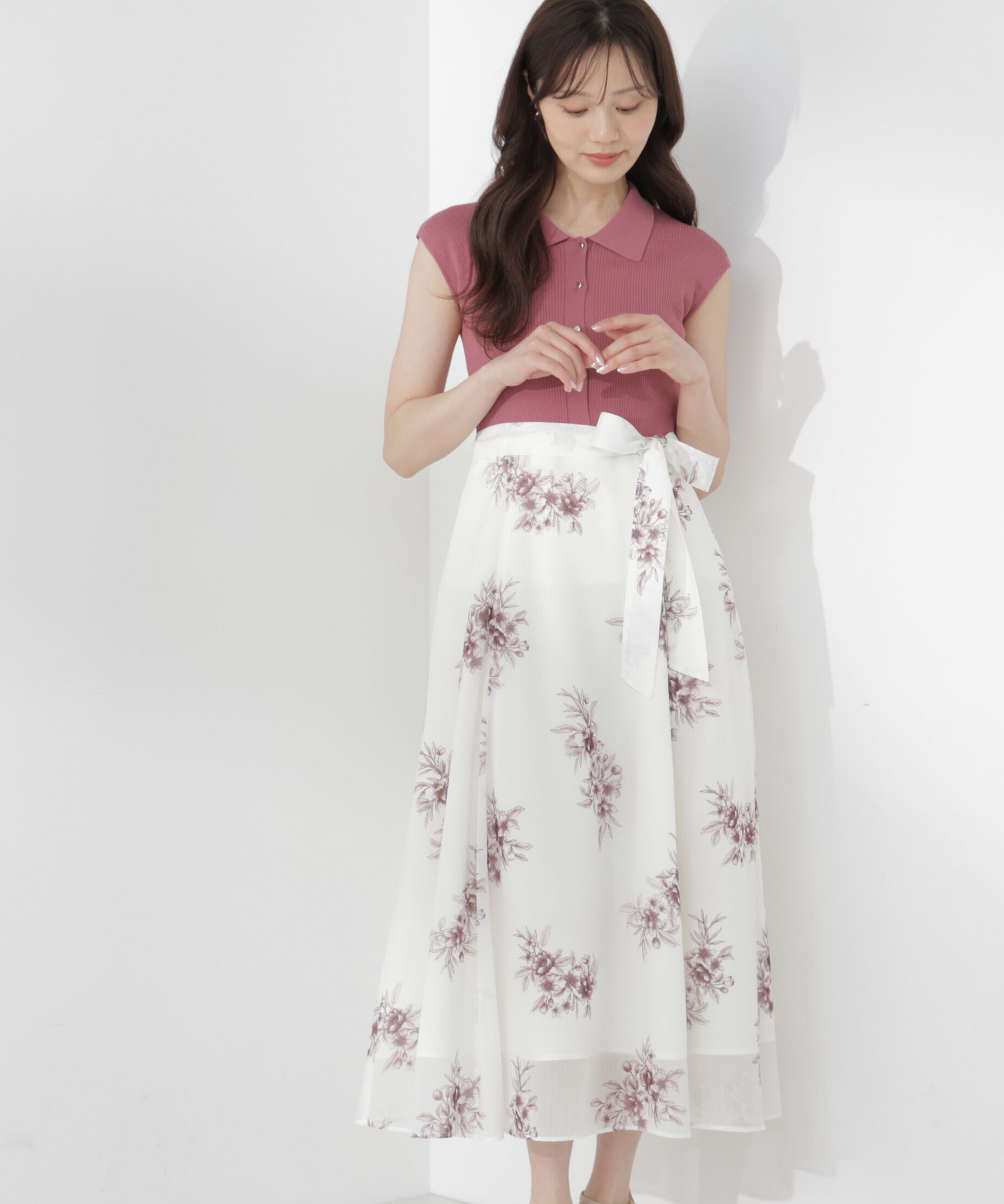 PROPORTION BODY DRESSING「衿付き柄ドッキングニットワンピース 26AW」|ワンピース|
