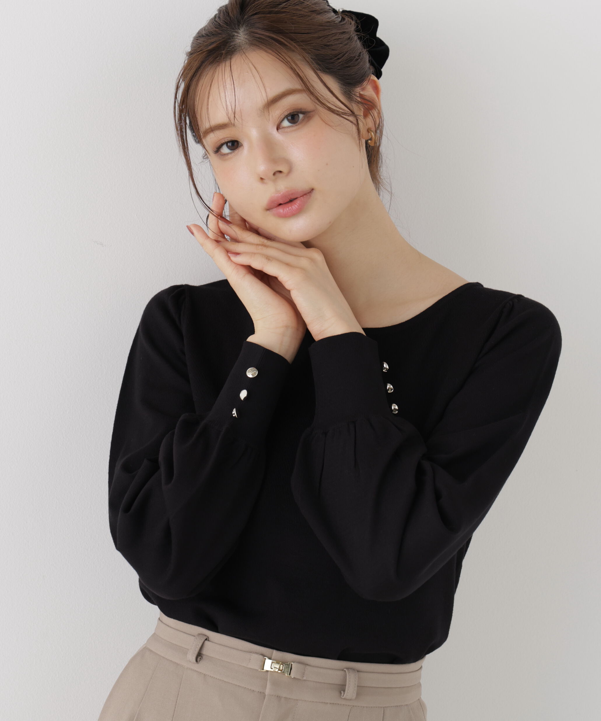 PROPORTION BODY DRESSING「パフスリーブ総針トップス 26AW」|ニット・セーター|ブラック