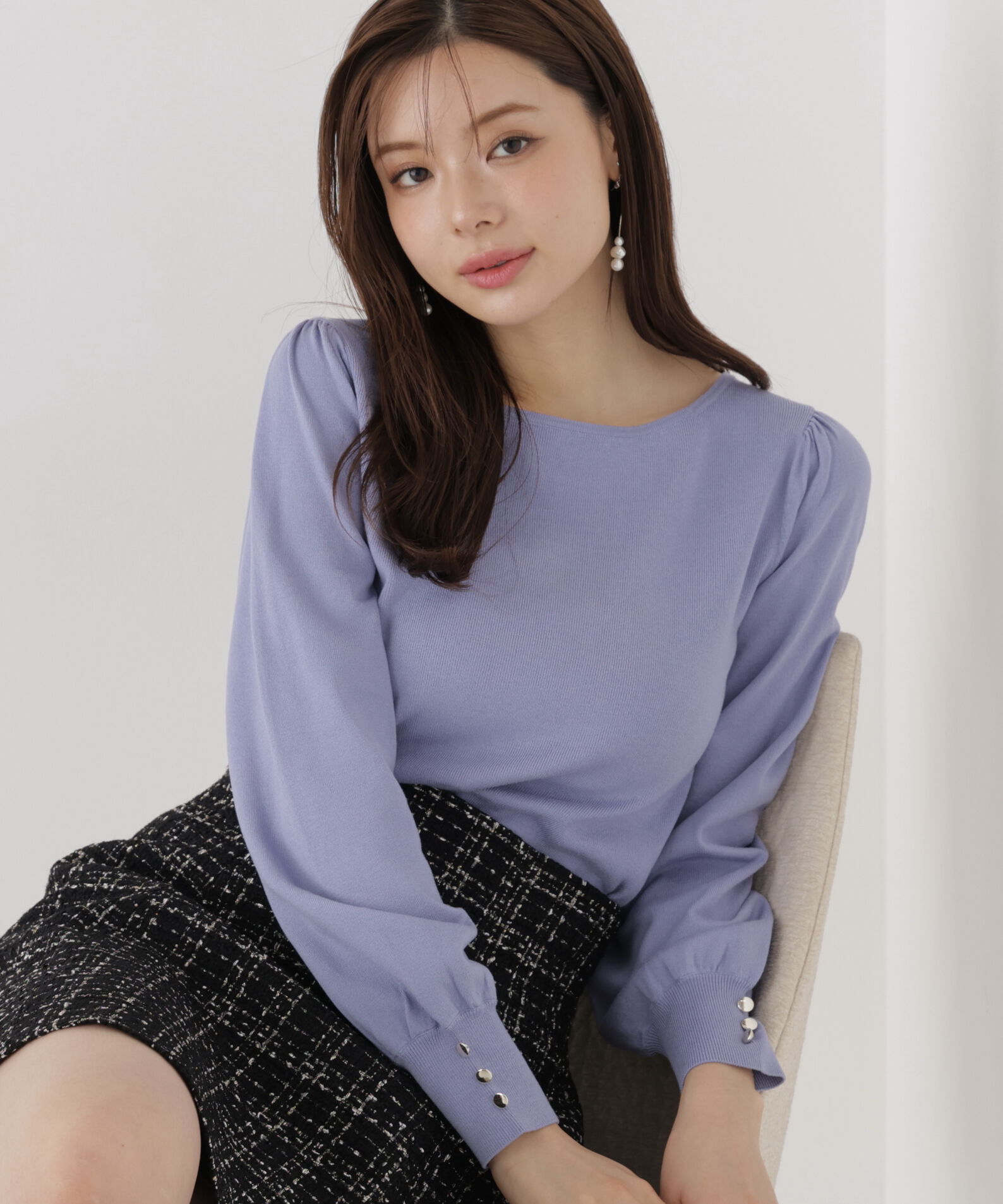 PROPORTION BODY DRESSING「パフスリーブ総針トップス 26AW」|ニット・セーター|ブルー
