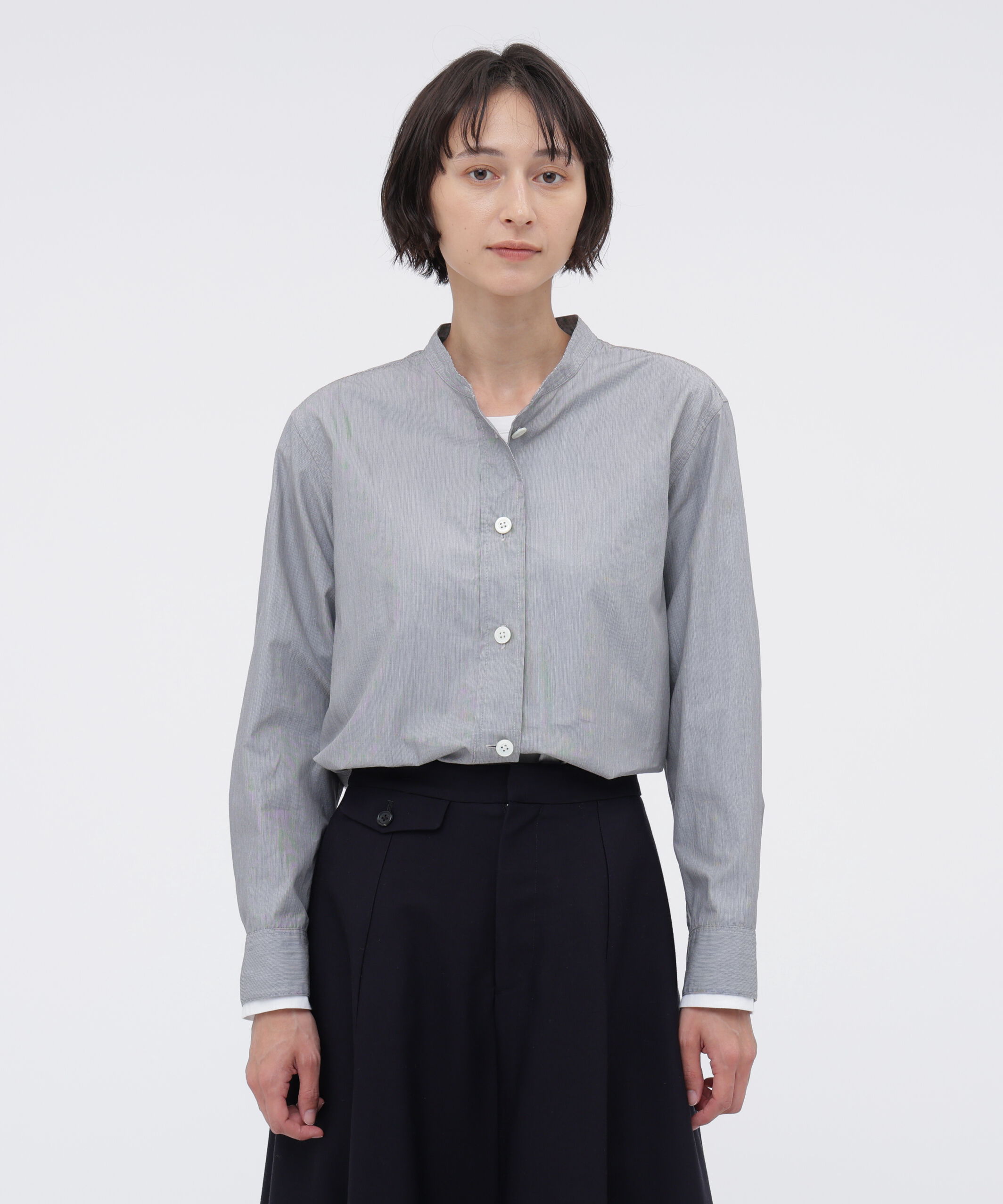  「COTTON HAIRLINE STRIPE SHIRT」|シャツ・ブラウス|GREY