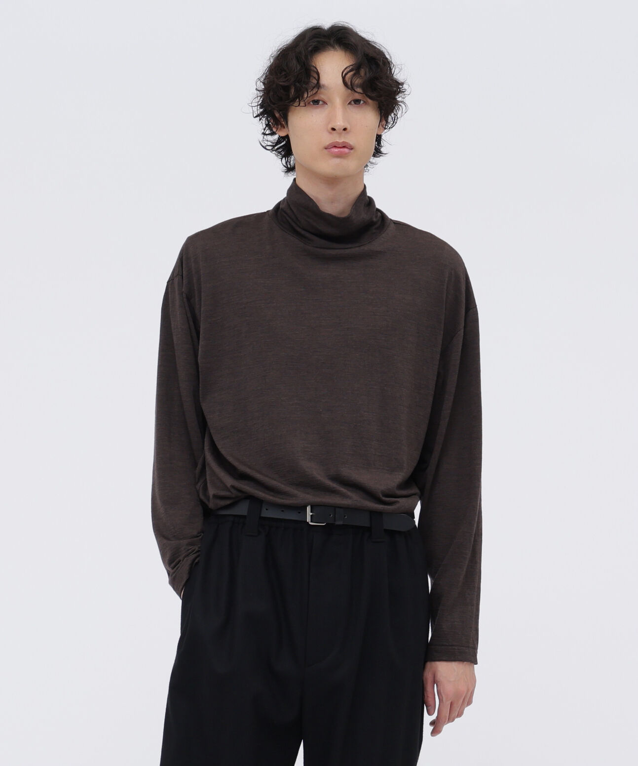 MARGARET HOWELL「MILLED SUPERFINE MERINO JERSEY TOP」|Tシャツ・カットソー|DARK BROWN2