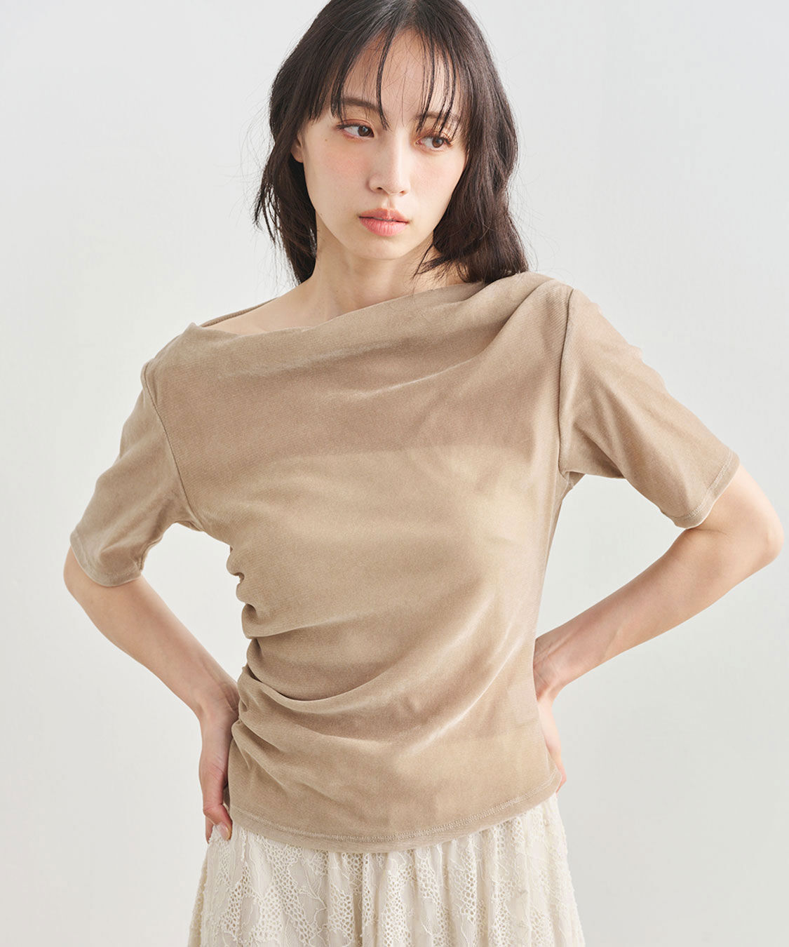 COCO DEAL「フロッキーチュールドレープトップス」|Tシャツ・カットソー|